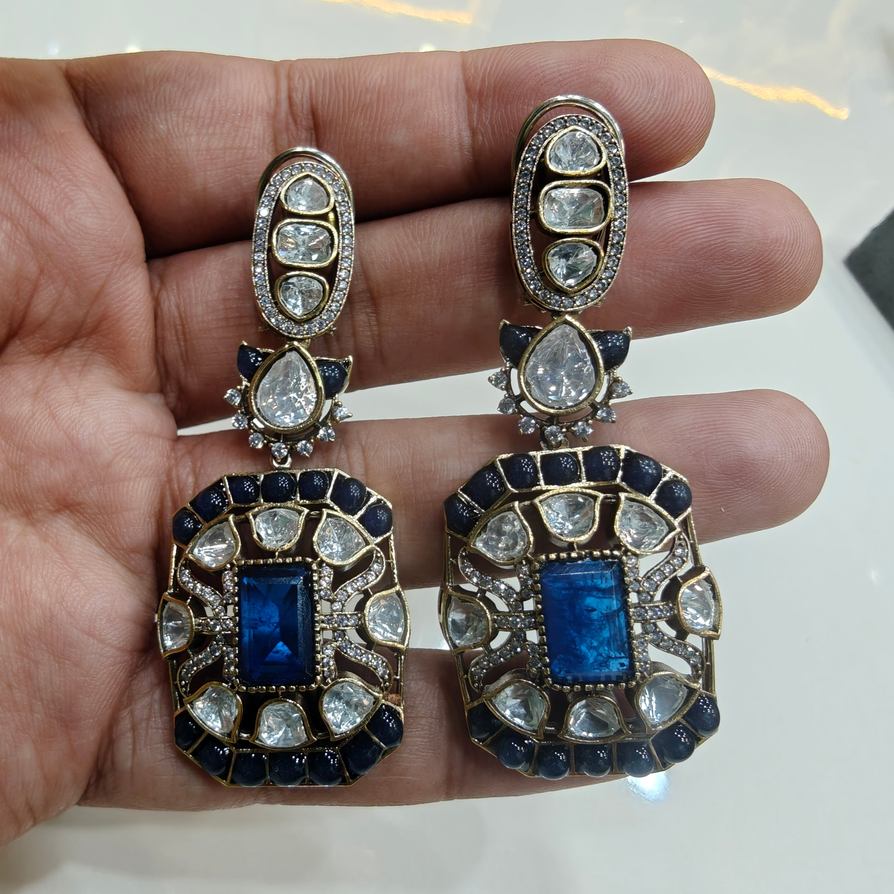 Sunakshi Doublet and Epoxy Earrings- Blue