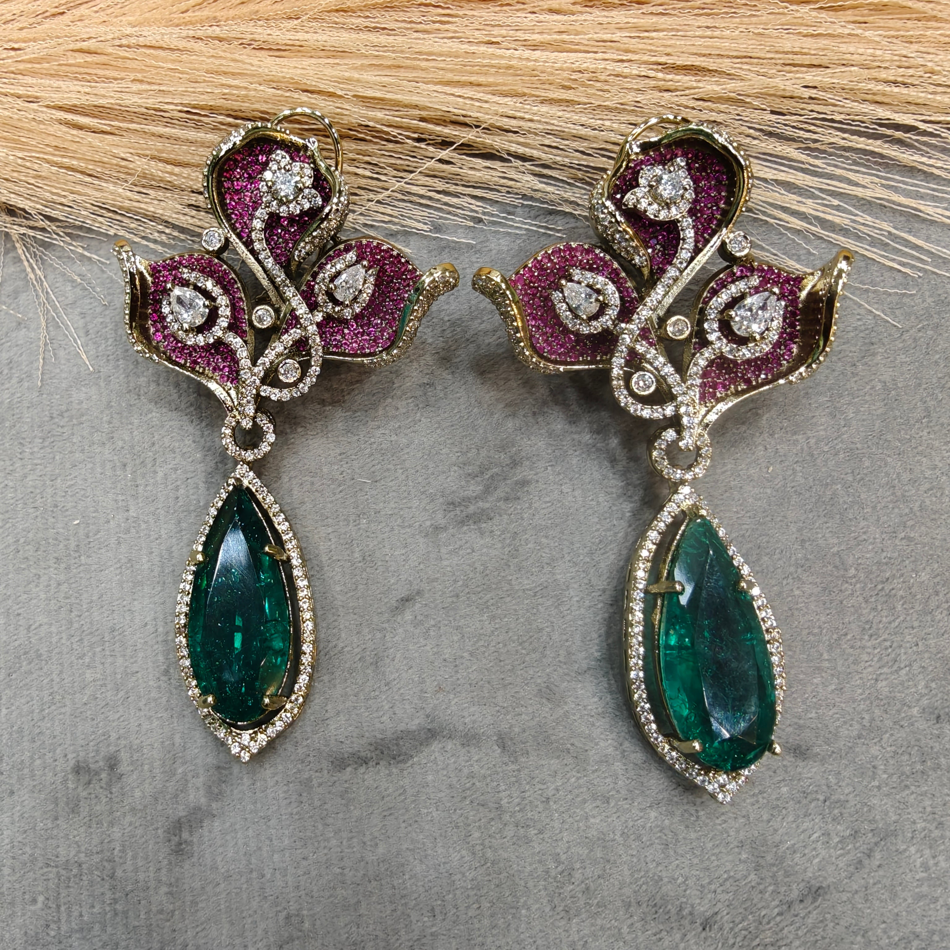 Shalvi Designer Doublet Earrings- Ruby Green