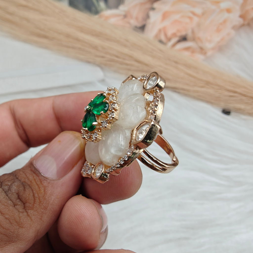 Floral Mother of Pearl Adjustable Ring- Green