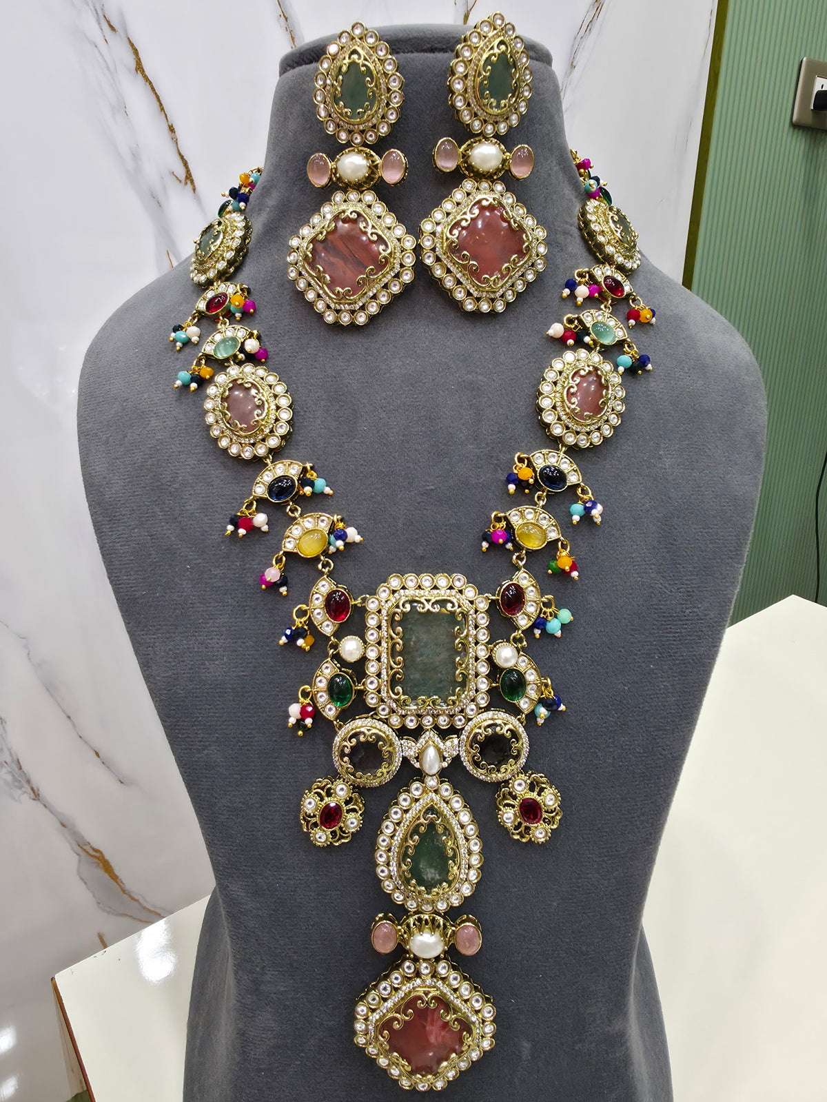 Drashti Sabya Inspired Natural Stone Long Necklace - Multi 2