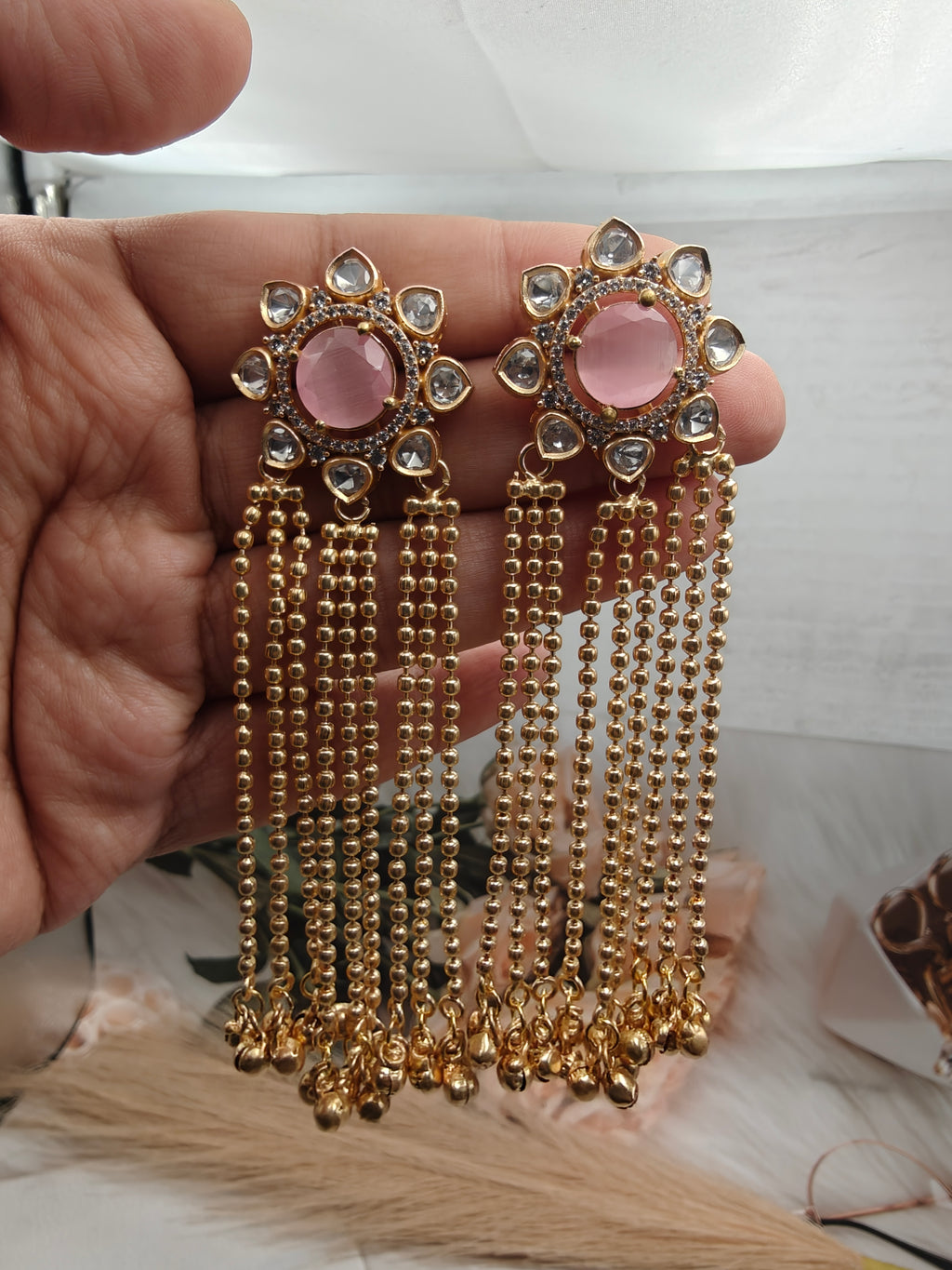 Nizam Kashmiri Brass Fusion Earrings- Pink