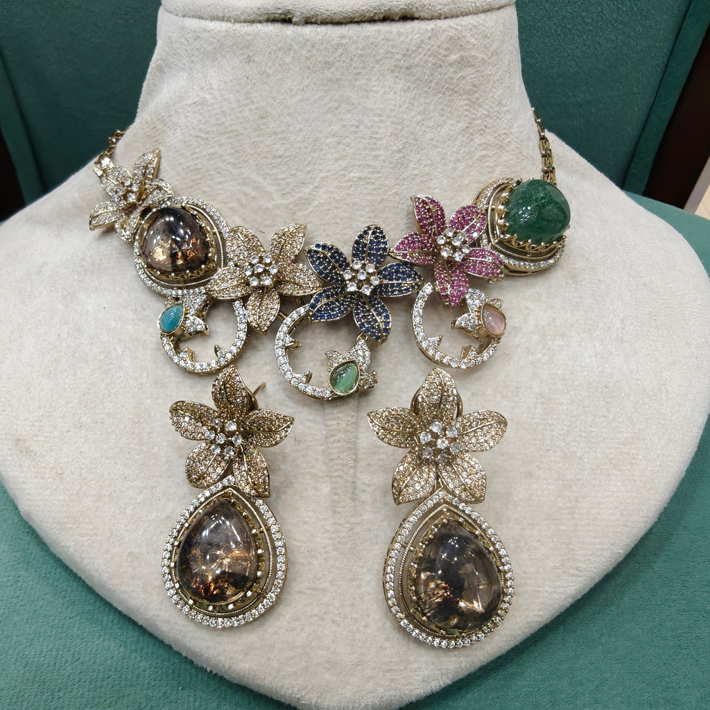 Iraaya Sabyasachi Inspired Statement Gemstone Necklace Set- Multi 1
