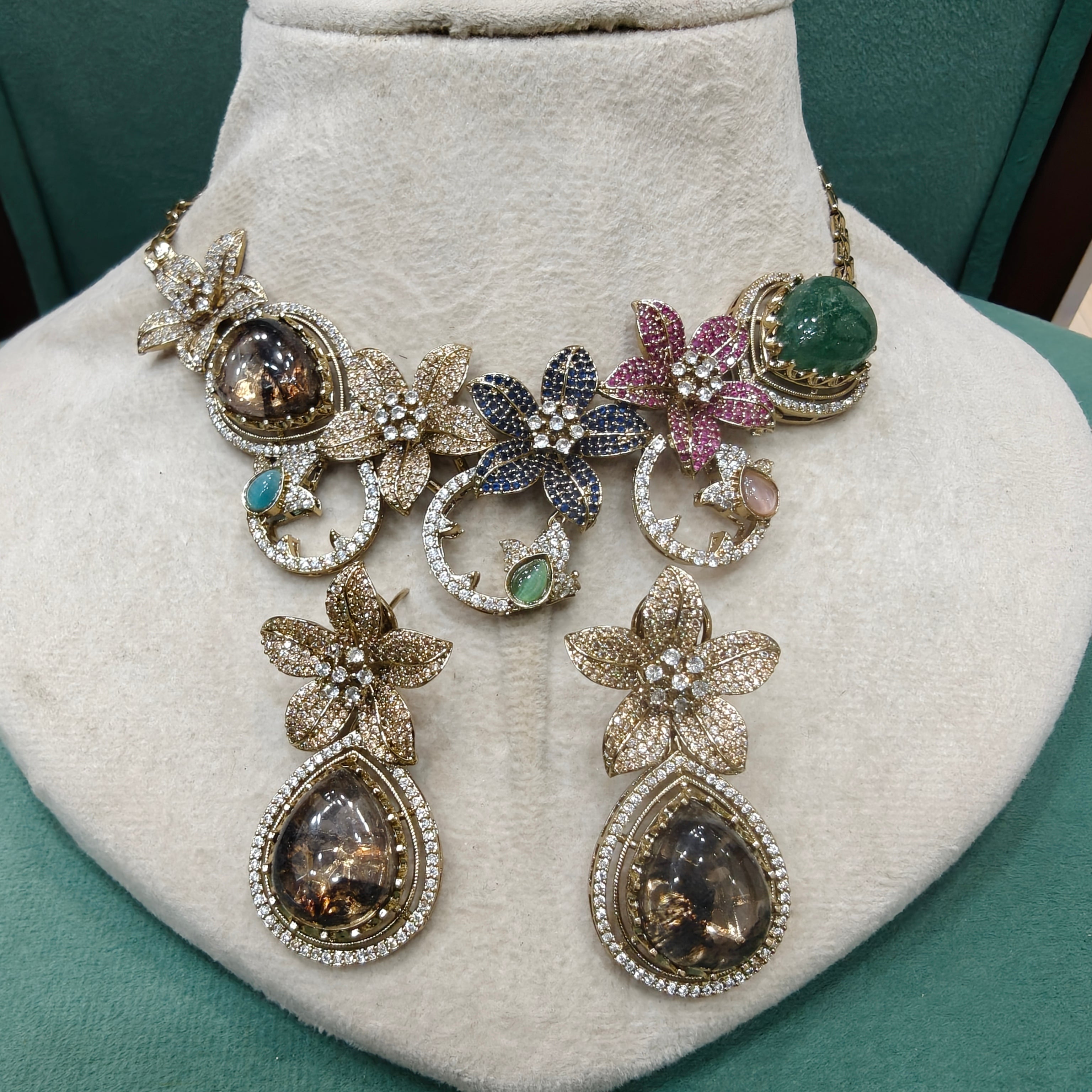 Iraaya Sabyasachi Inspired Statement Gemstone Necklace Set- Multi 1