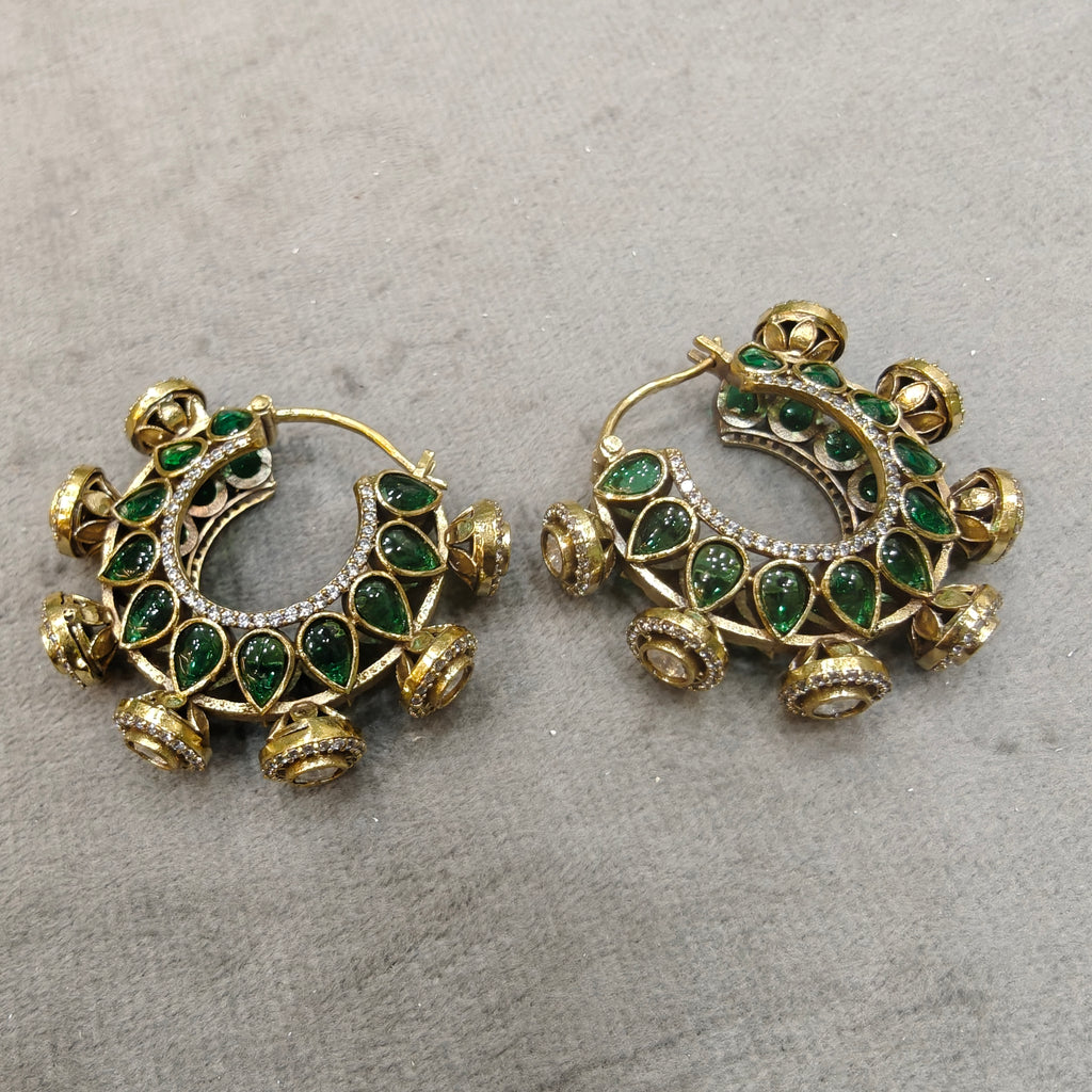 Nandita Polki and Stone Hoops- Green
