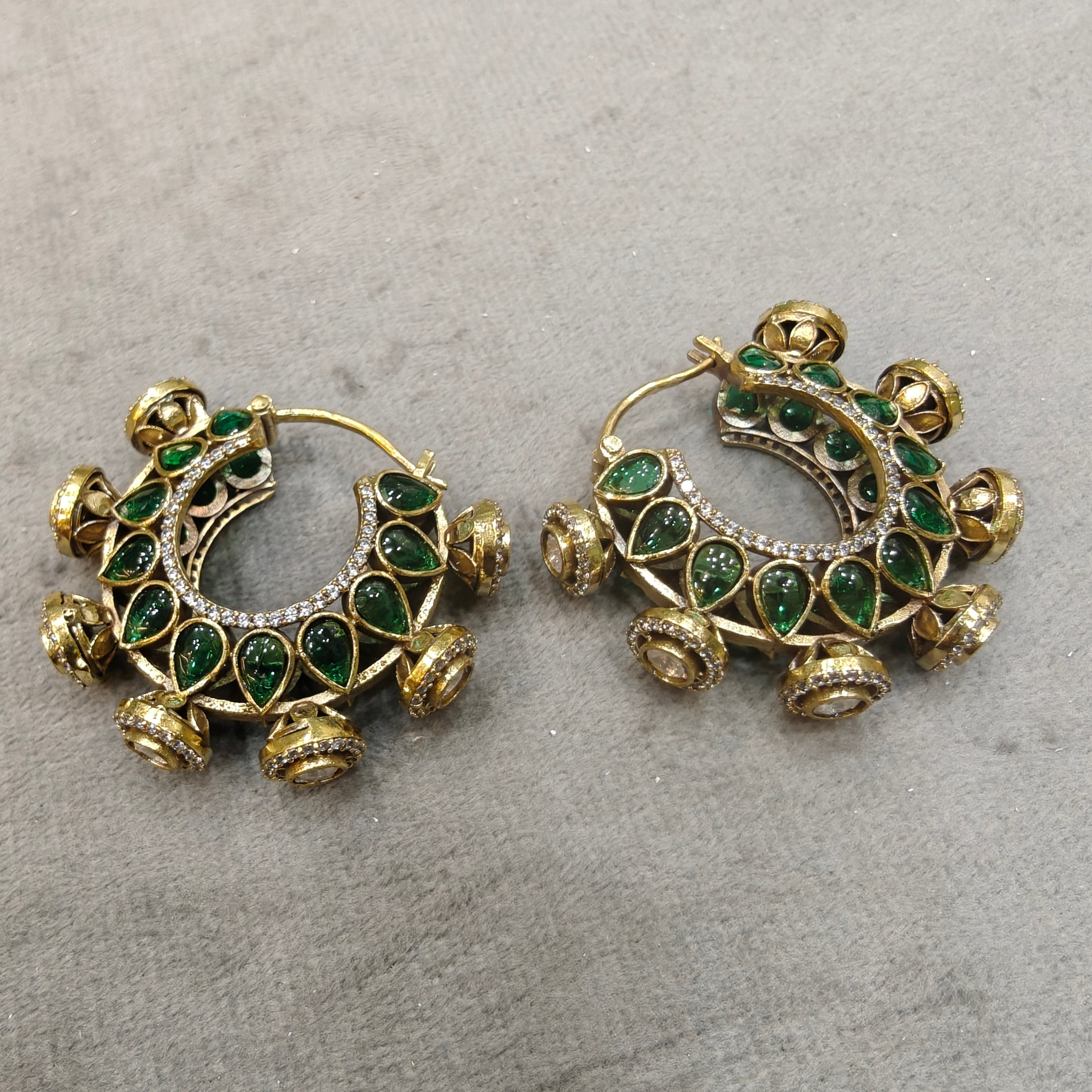 Nandita Polki and Stone Hoops- Green