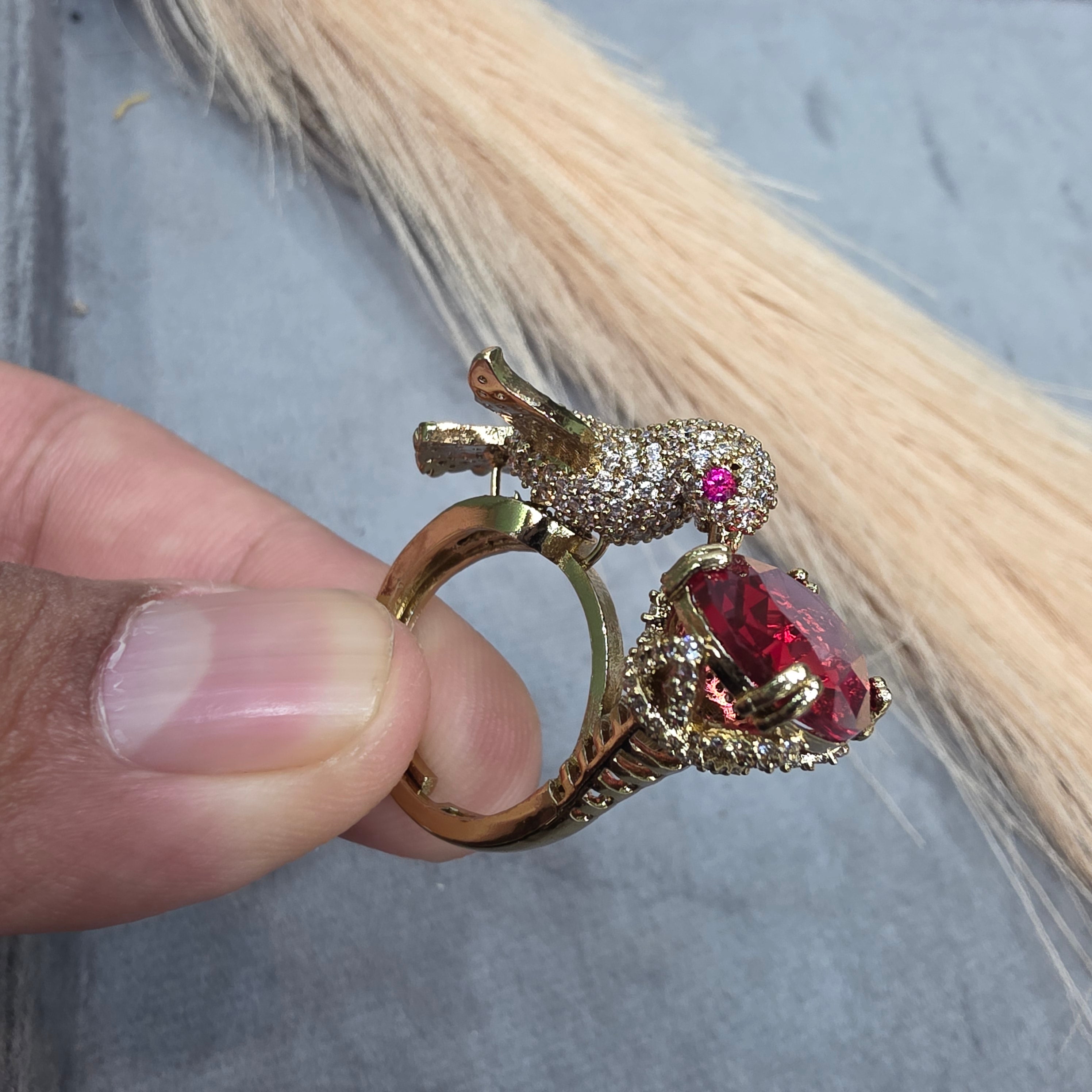 Arohi Bird Adjustable Ring- Ruby Red