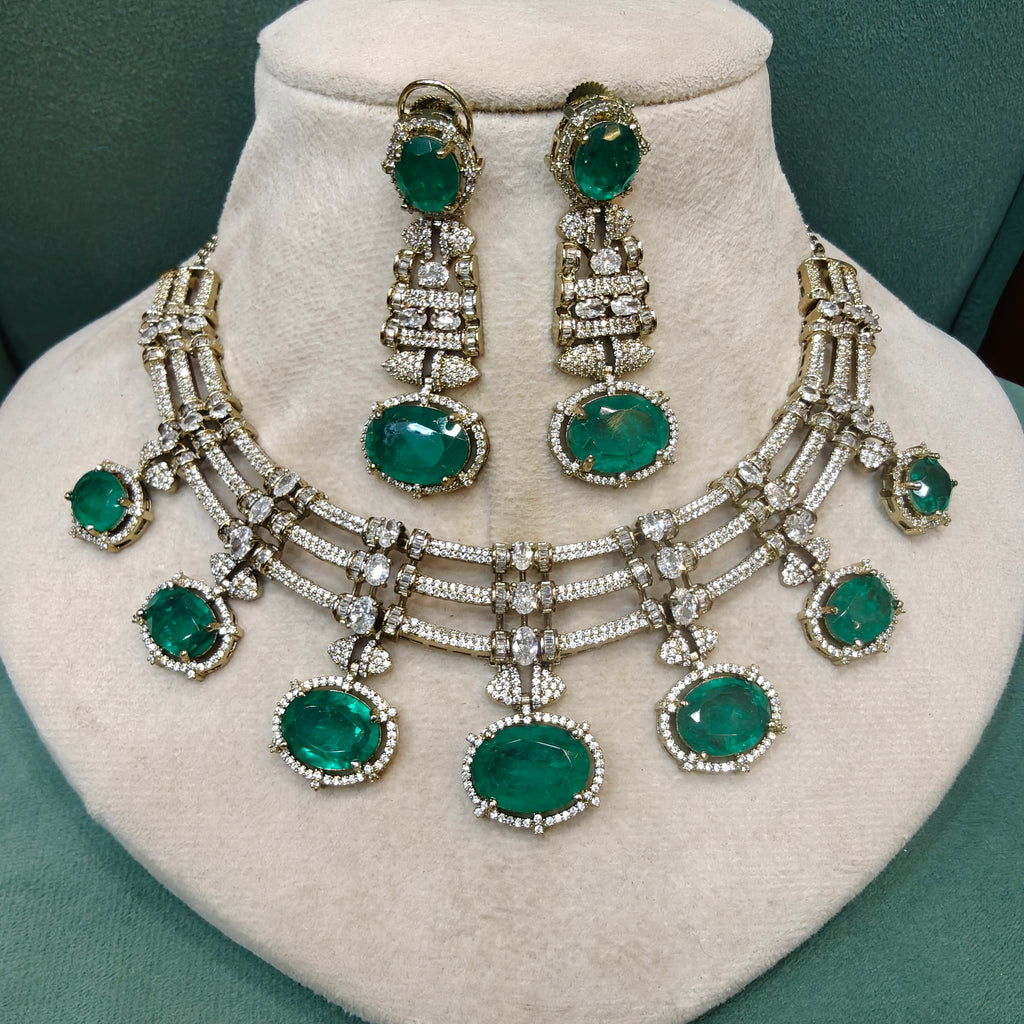 Kalindi Designer Statement Necklace Set- Emerald