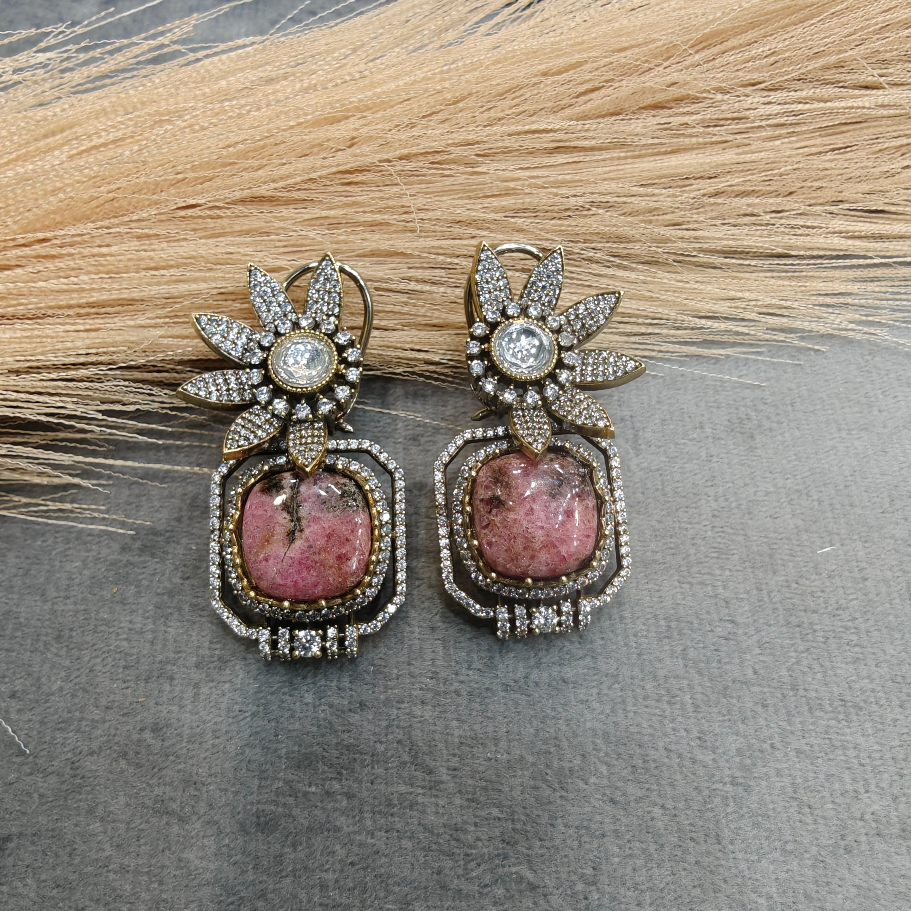 Advisha Natural Stone Studs- Pink Neutral