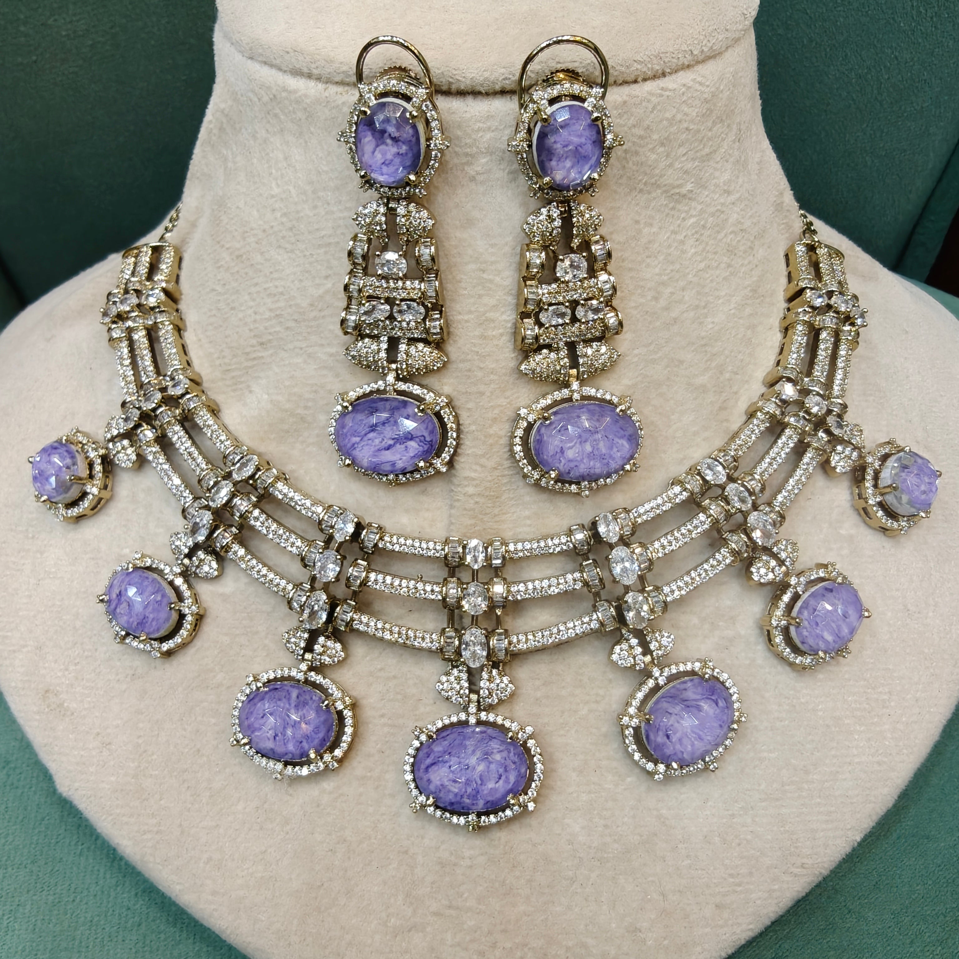 Kalindi Designer Statement Necklace Set- Lavender