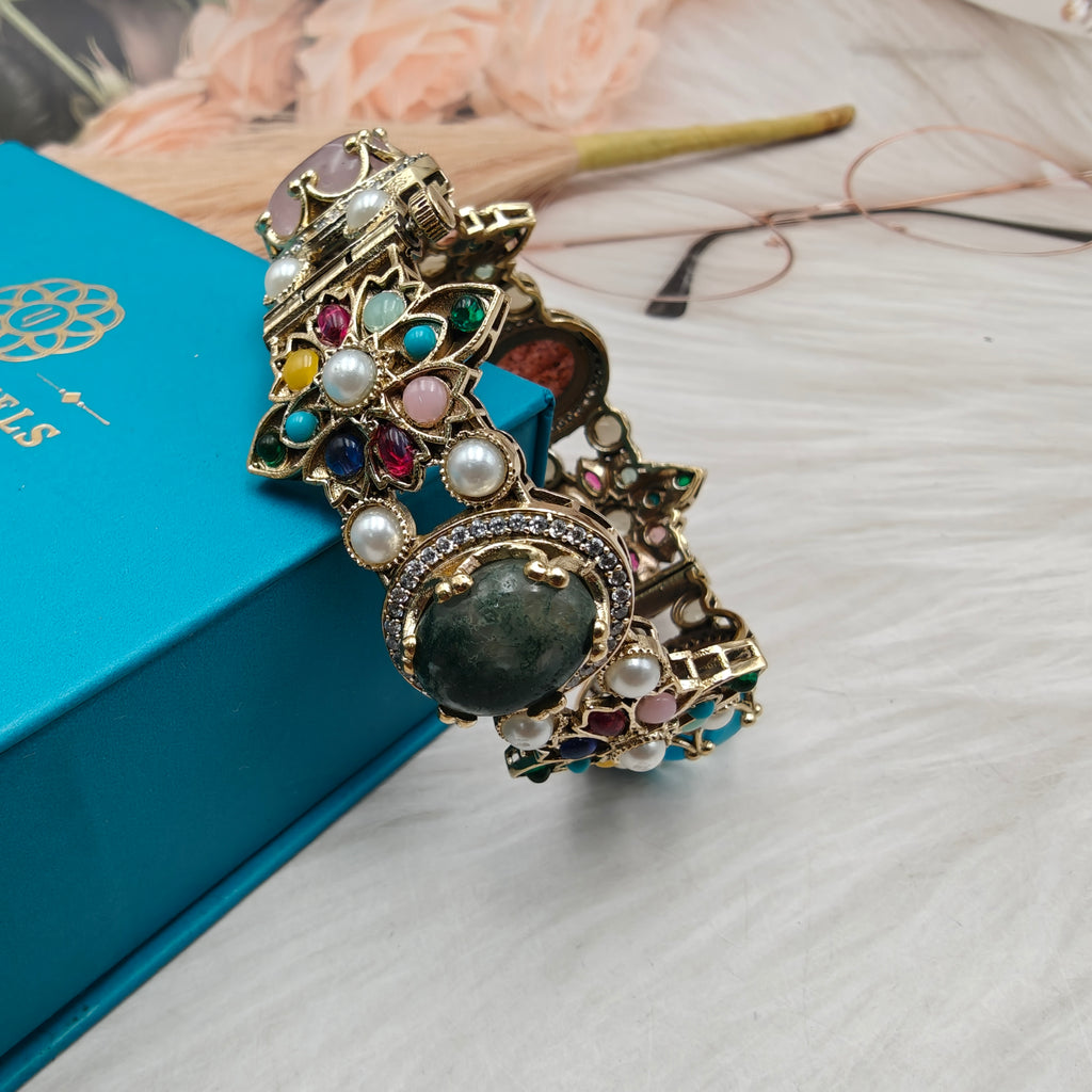 Sabyasachi Inspired Chahat Natural Stones Openable Bangle - Multi 4