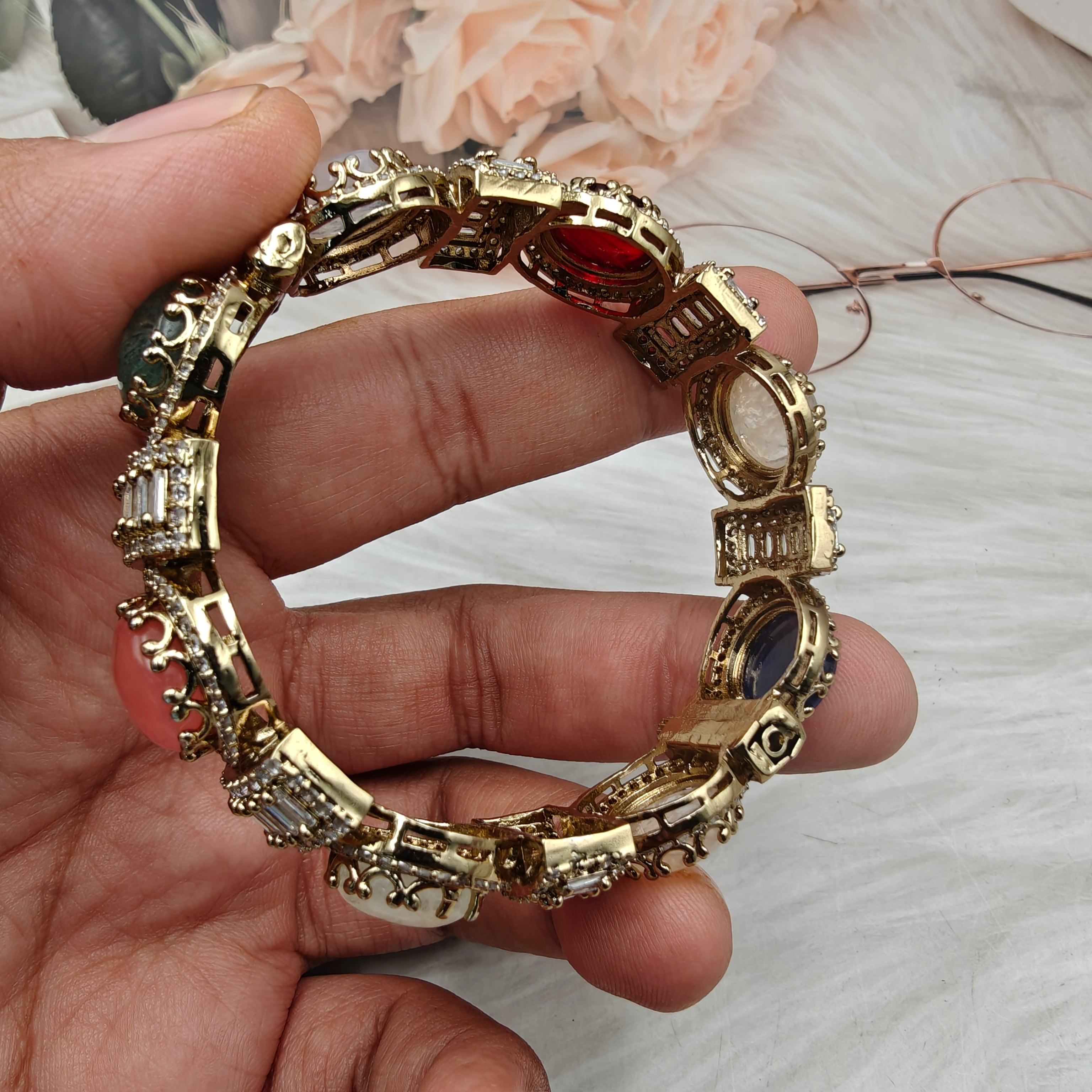 Banno Sabyasachi Inspired Openable Bangle - White Multi