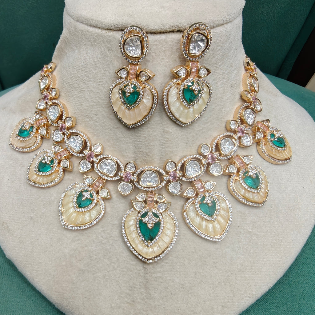 Niyati Mother of Pearl and Doublet Necklace Set- Mint and Pink