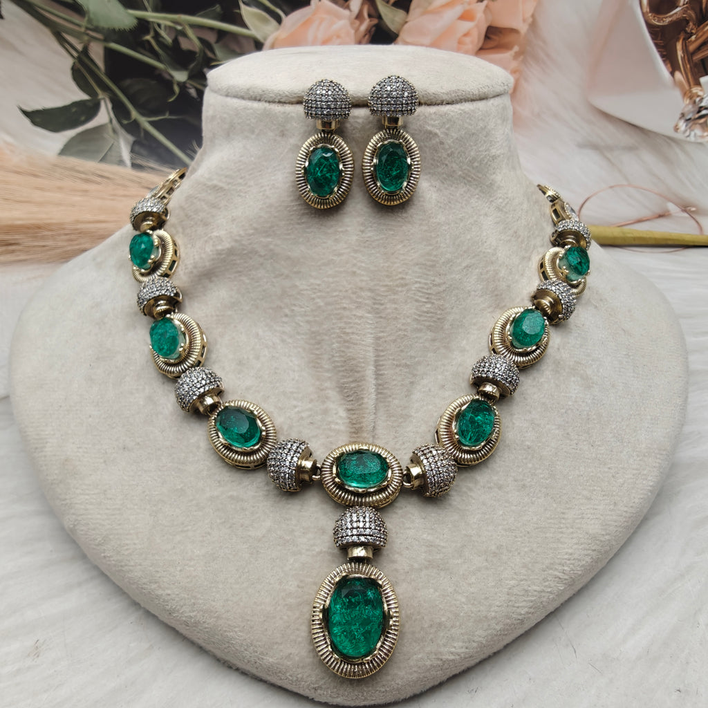 Shailaja Quartz Doublet Necklace Set- Green
