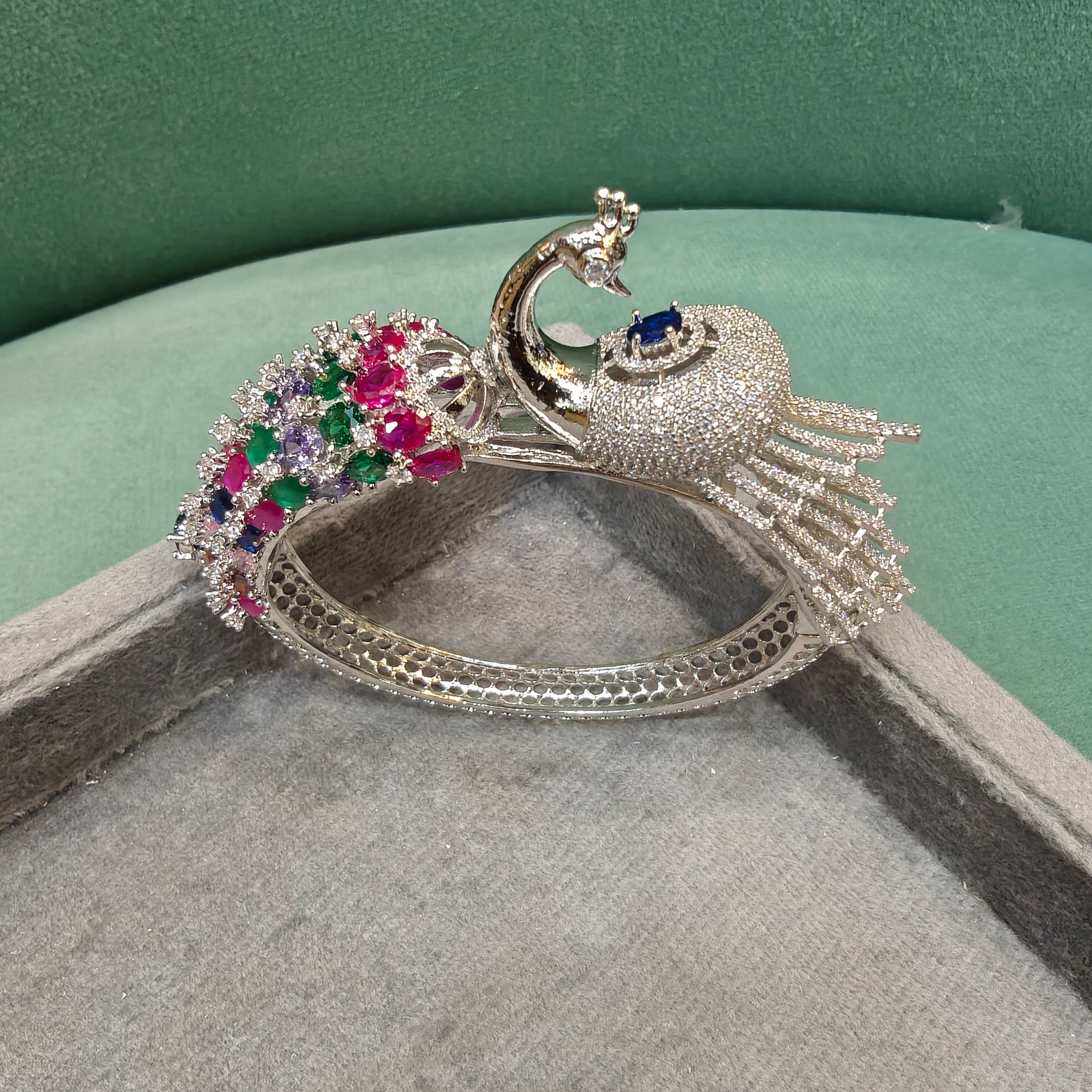 Mayura 3D Layer Openable Bracelet (Silver Finish)- Multi