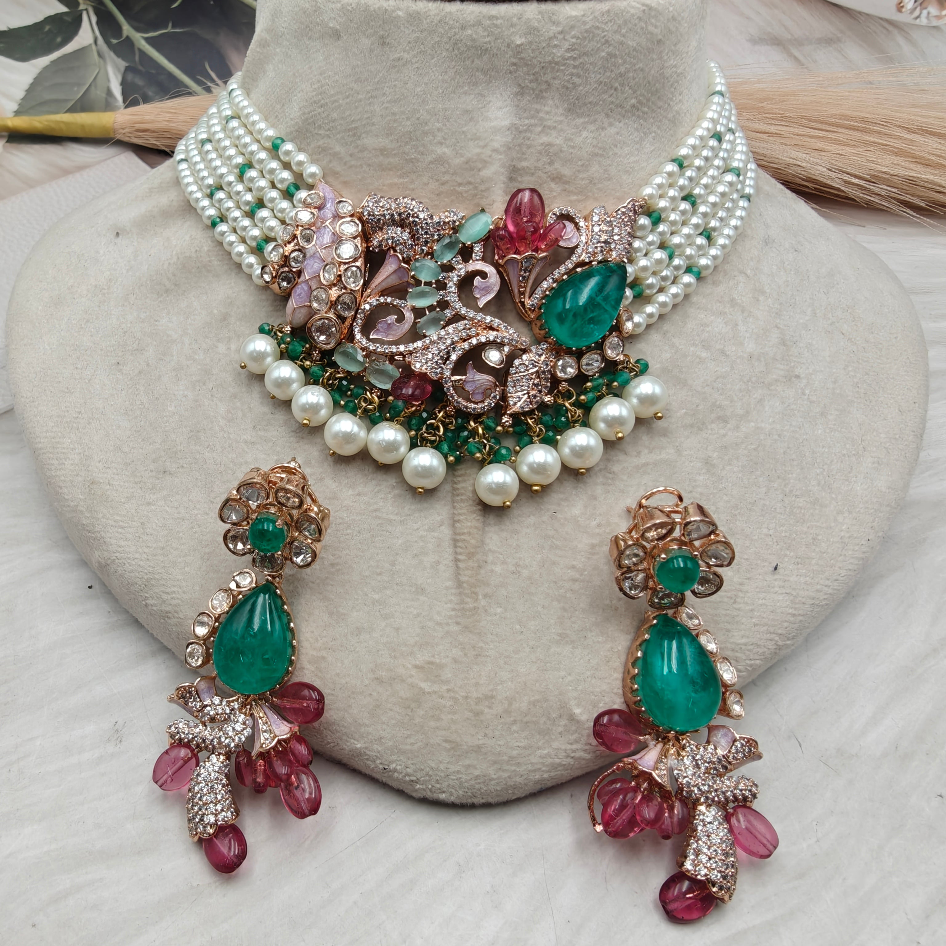 Mehrunisa Statement Pearl Choker Necklace Set