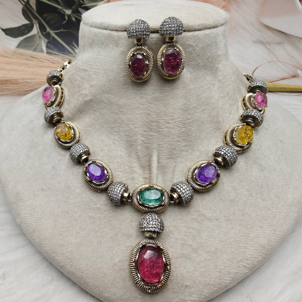 Shailaja Quartz Doublet Necklace Set- Multi