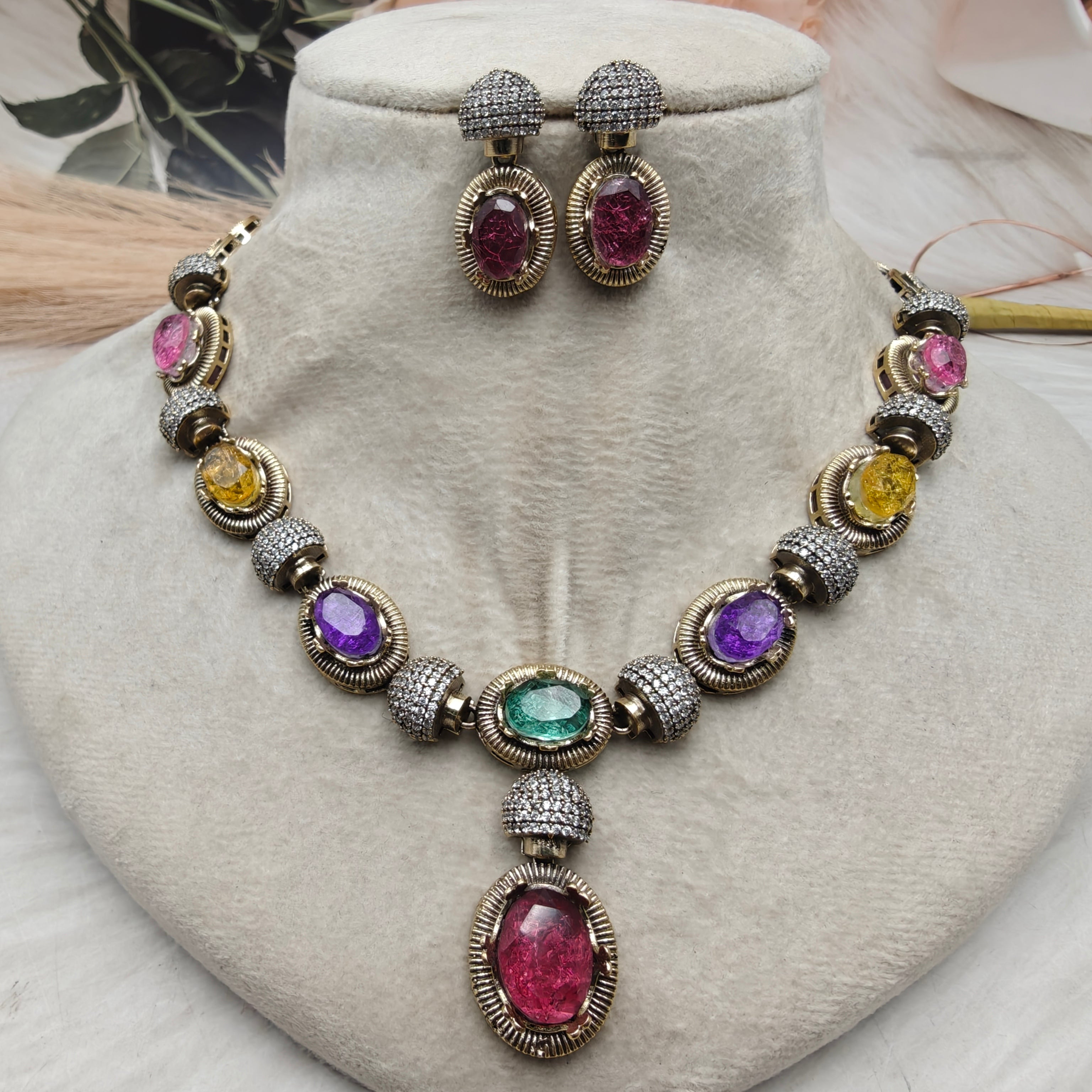 Shailaja Quartz Doublet Necklace Set- Multi