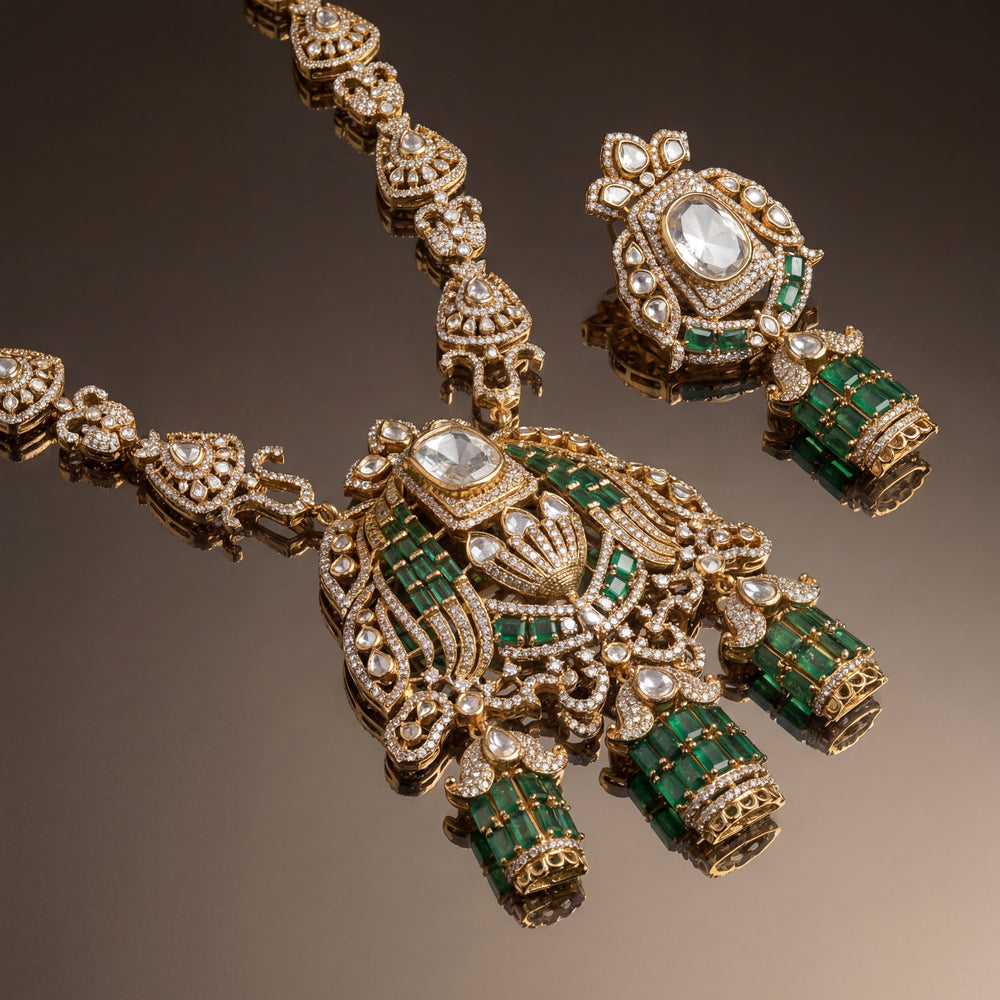 Athiya Statement Heritage Necklace Set- Emerald Green