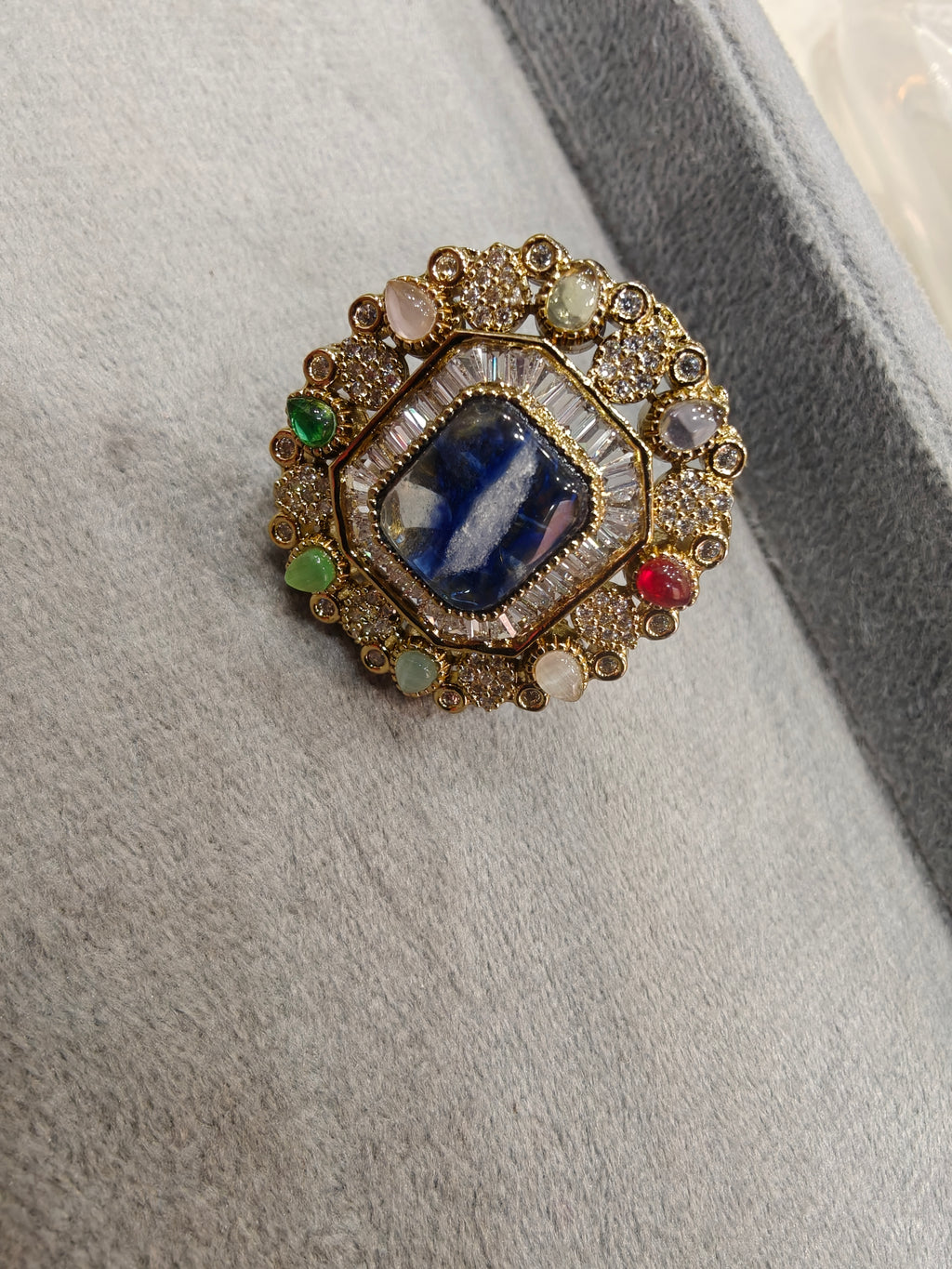Archana Sabya Inspired Gemstone Adjustable Ring- Blue Multi