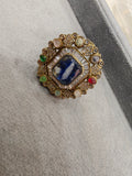 Archana Sabya Inspired Gemstone Adjustable Ring- Blue Multi