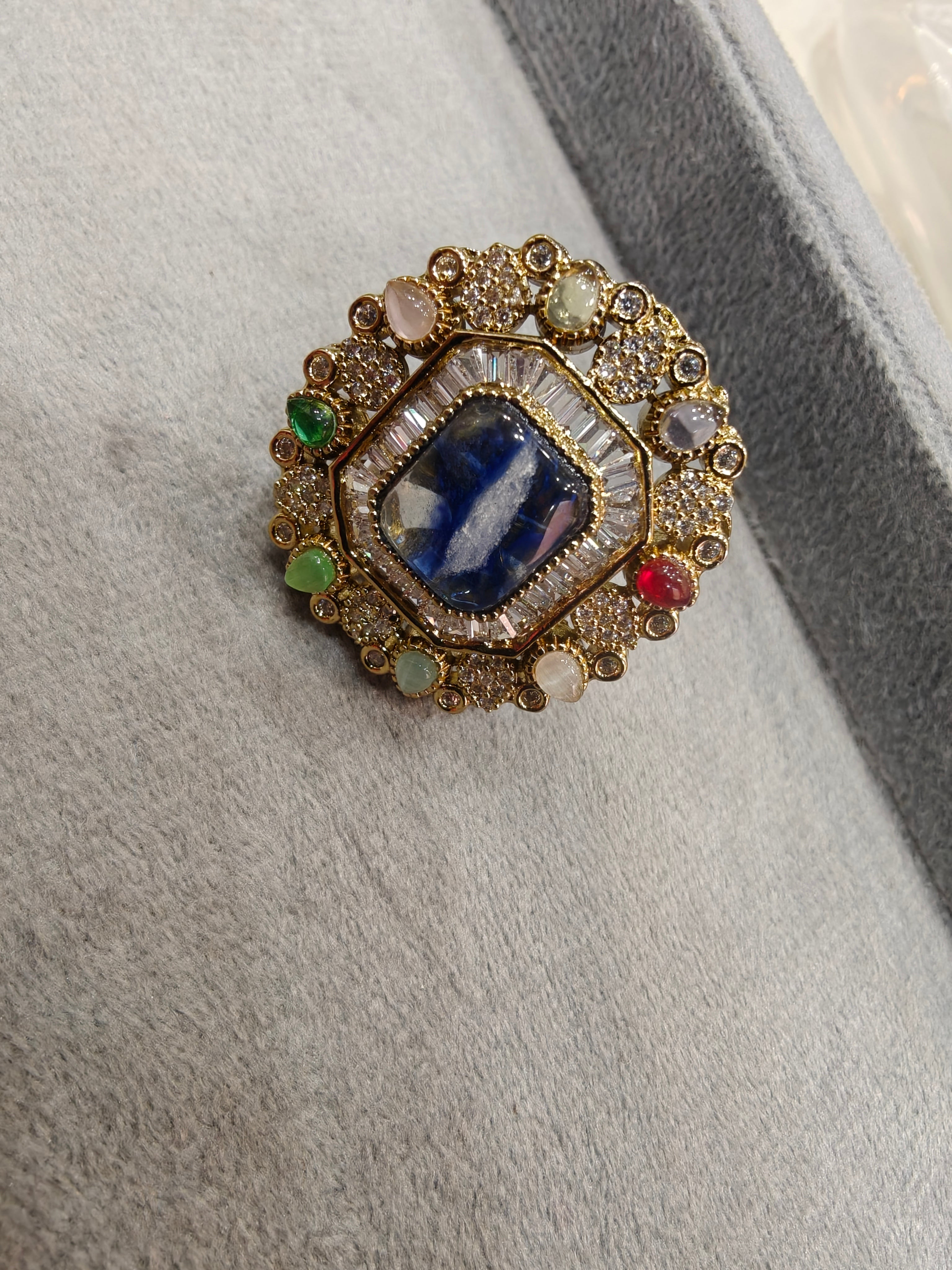 Archana Sabya Inspired Gemstone Adjustable Ring- Blue Multi
