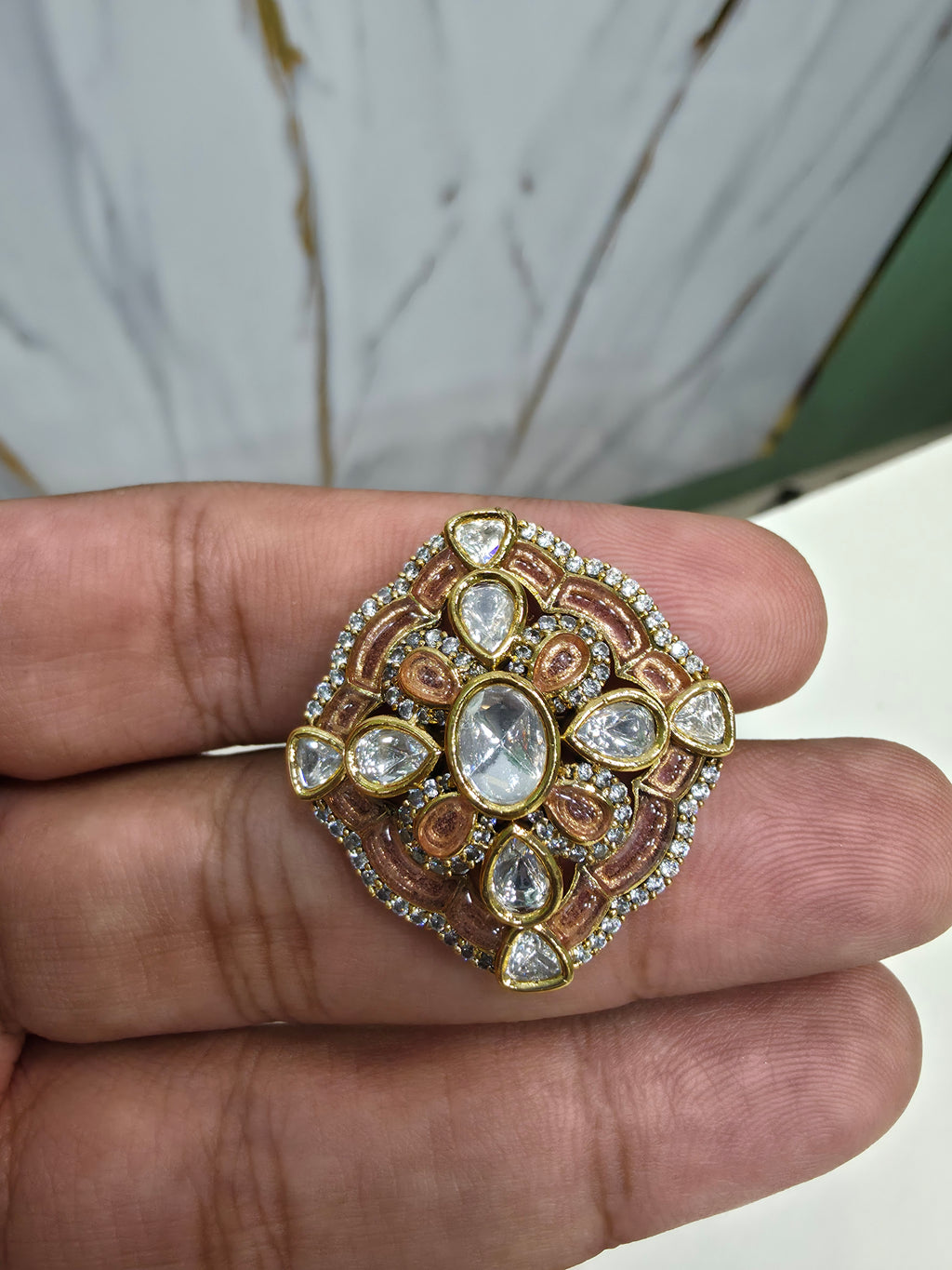 Spardha Moissanite Polki Adjustable Ring- Pink
