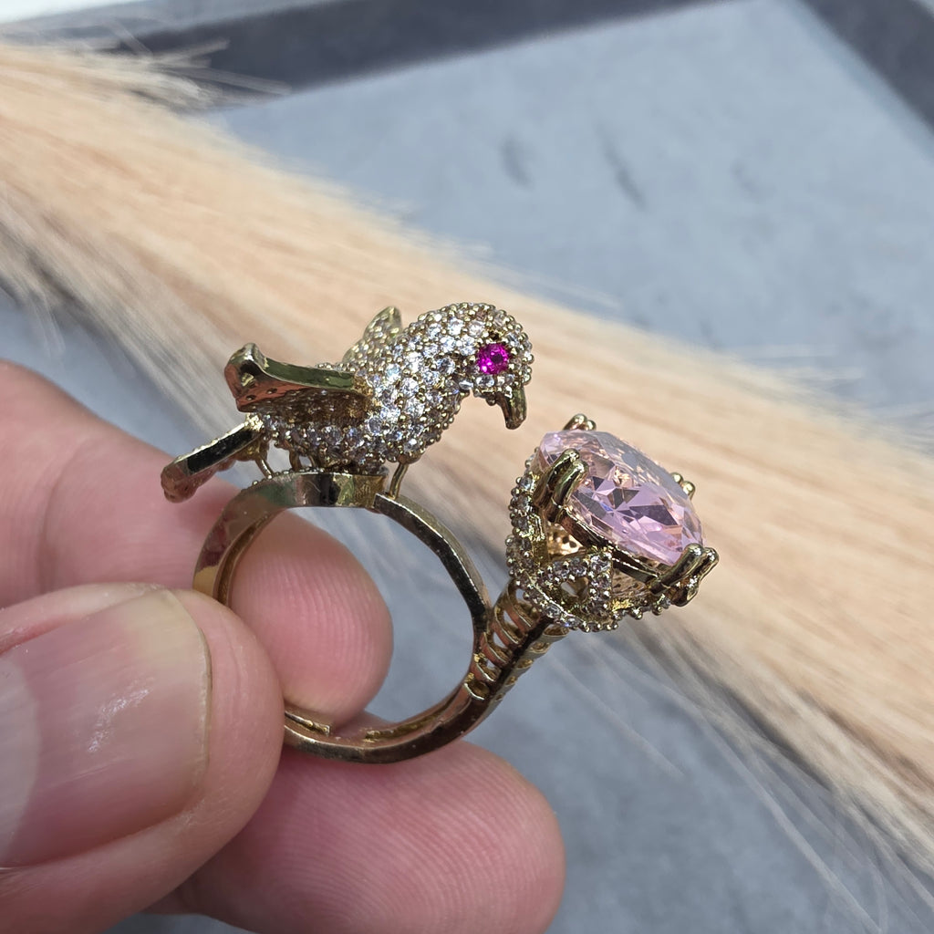 Arohi Bird Adjustable Ring- Pink