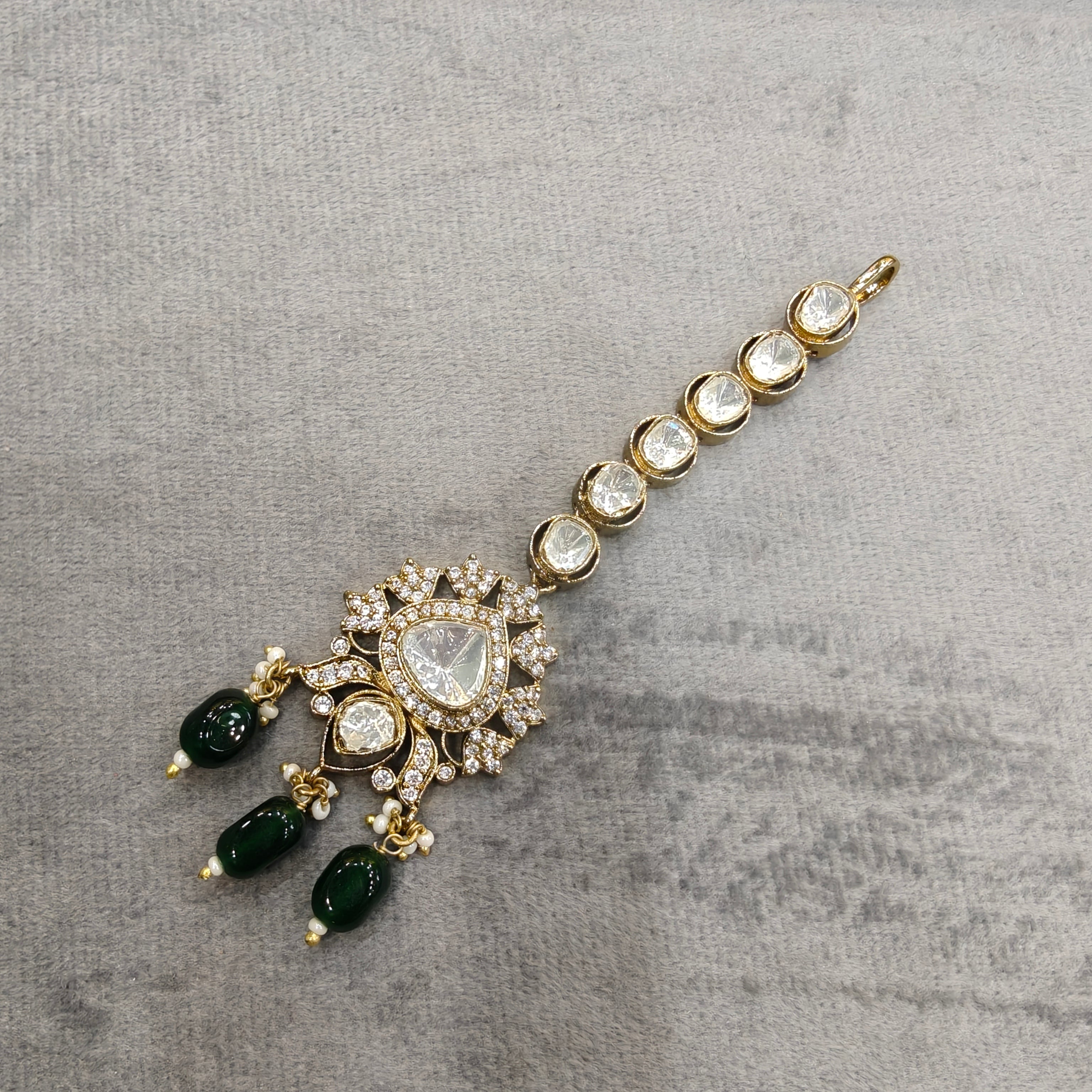 Rati Uncut Moissanite Polki Mangtikka- Green