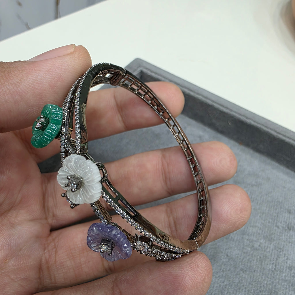 Shreya Carved Stone Openable Bracelet - Multi