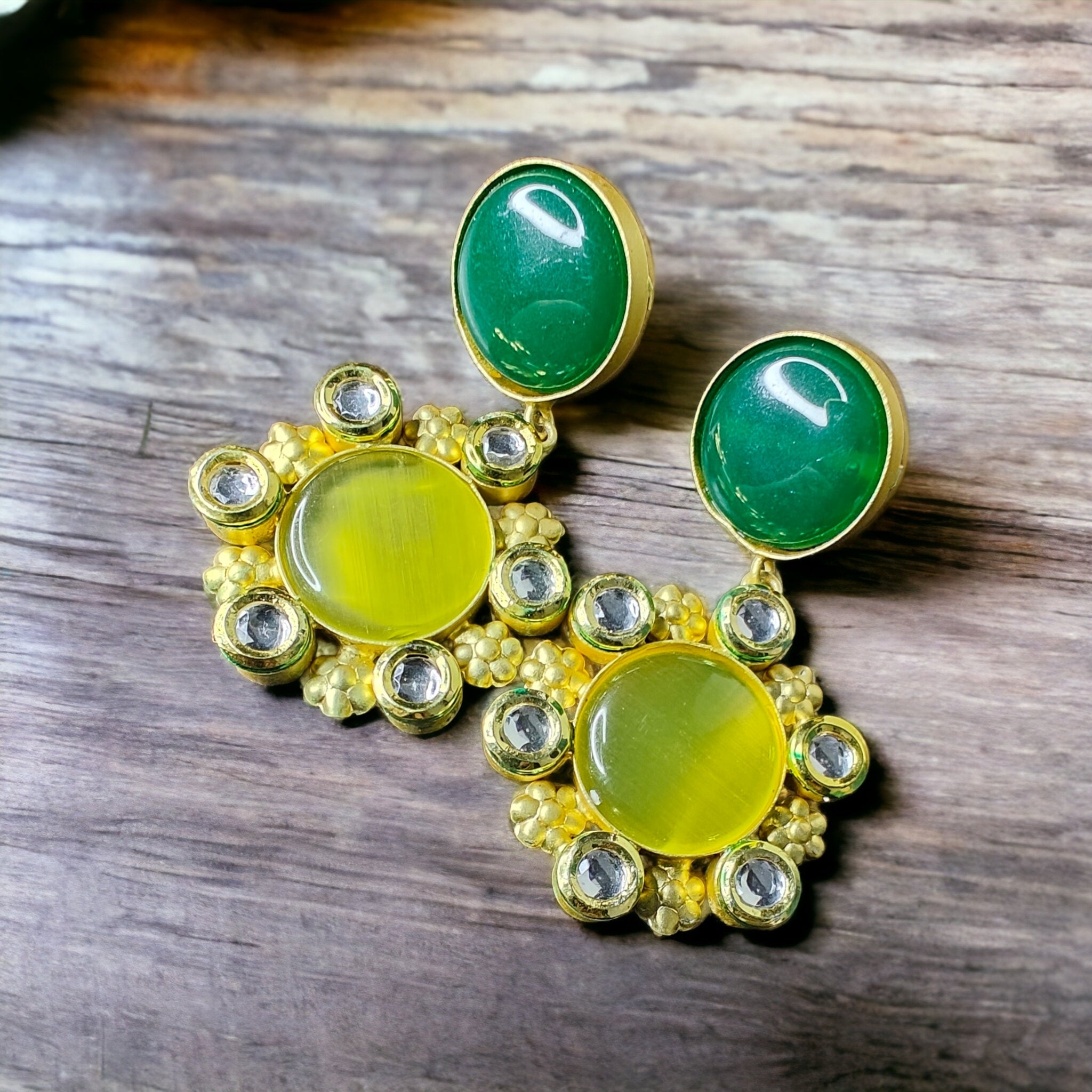 Priksha Monalisa Brass Earring- Yellow N Green