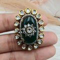 Shafa Uncut Polki Moissanite Ring- Green