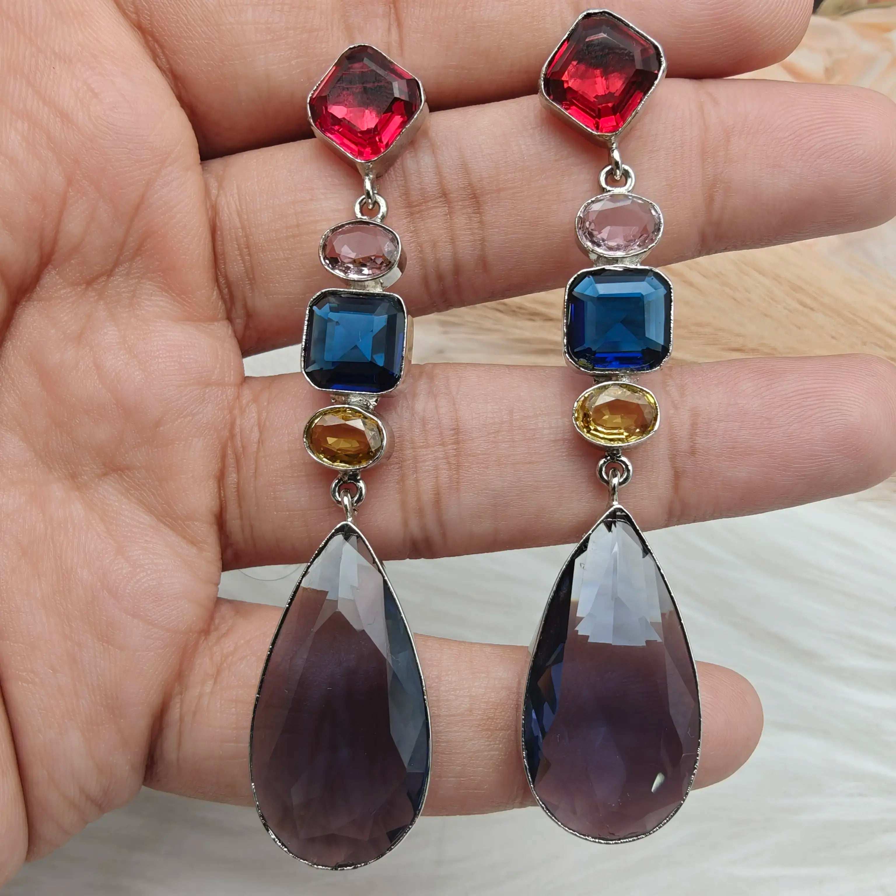 Zooni Crystal Danglers- Purple Multi