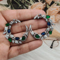 Saina Flora Cresent shape Hoops - Blue n Green
