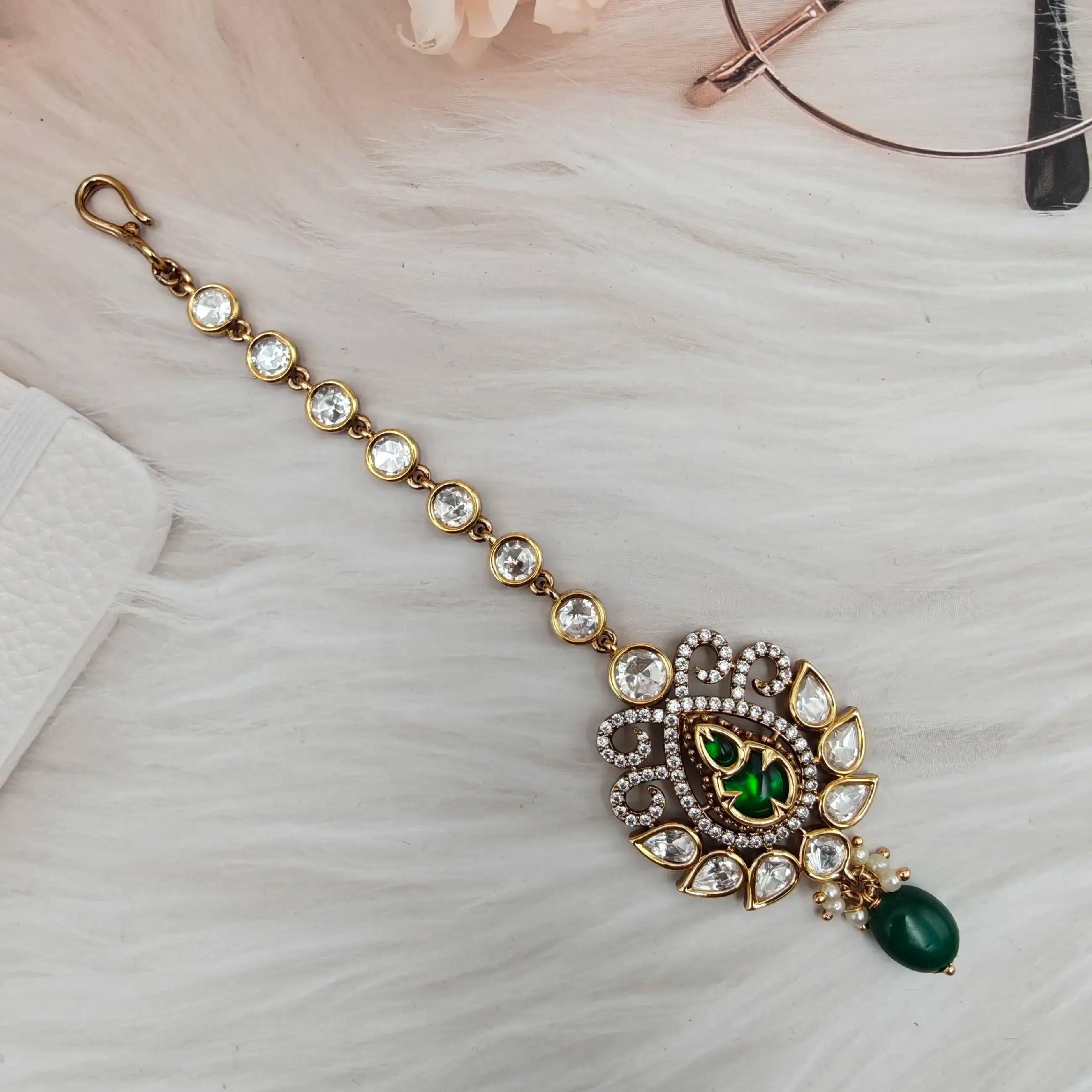 Kumud Moissanite Polki Mangtikka- Green
