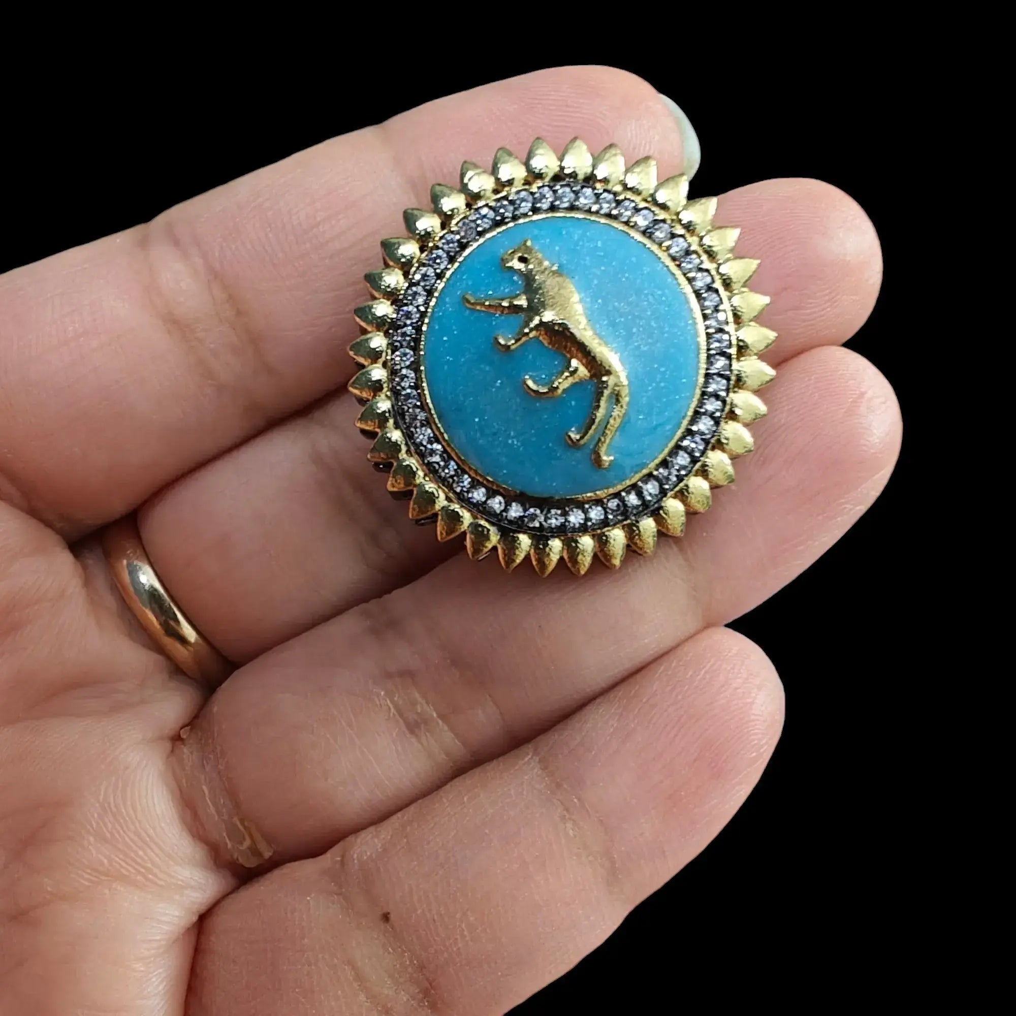 Sabyasachi Inspired Jaguar Adjustable Ring- Light Blue