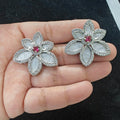 Shell Stone Flower Earrings- Ruby