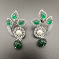 Mirana Onyx carving Stone And Pearl AD Earring- Green