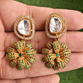 Purvi Moissanite And Jadau AD Earrings- Green