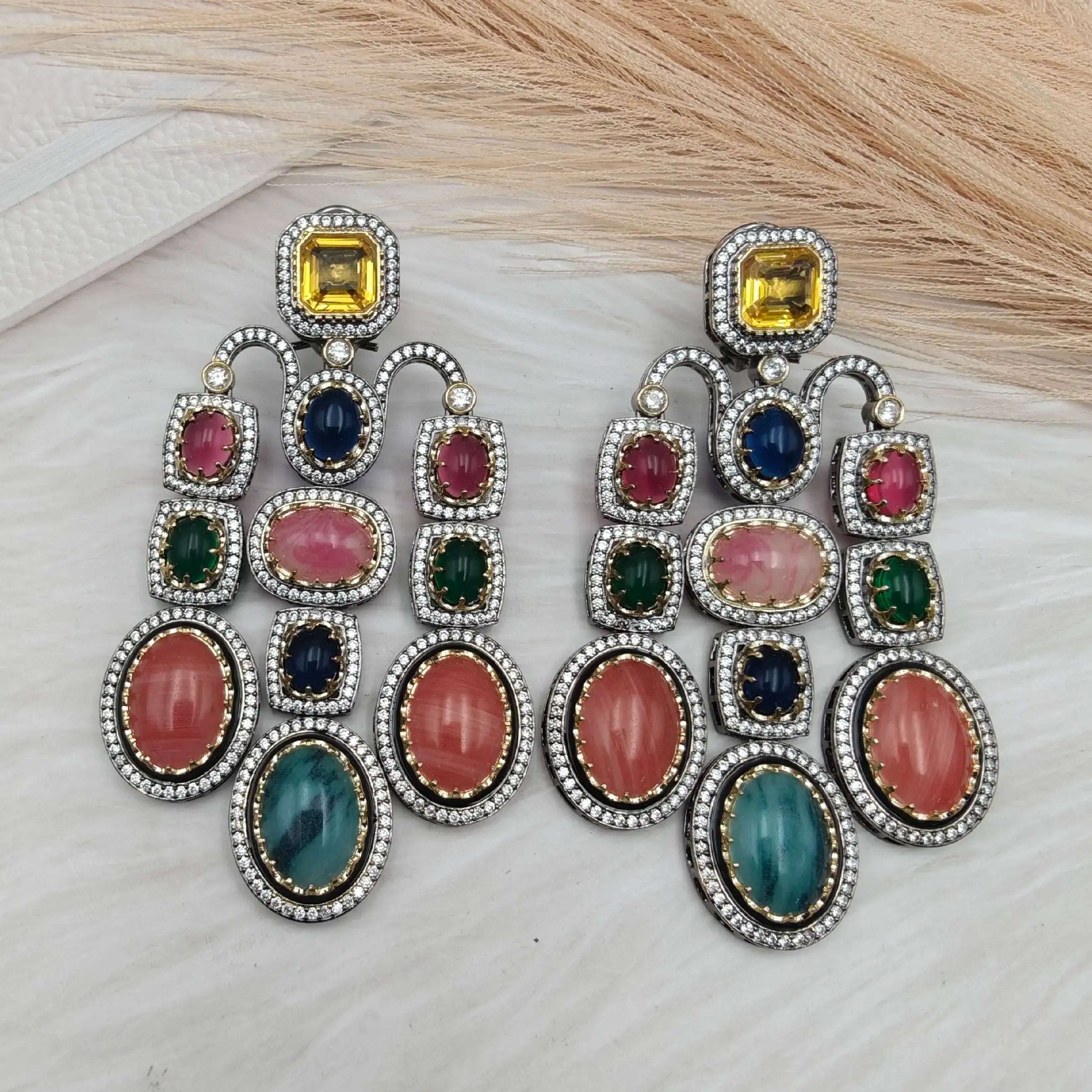 Sabyasachi Inspired Statement Tripti Chandelier Earrings - Yellow Multi