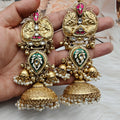 Tamana Amrapali Brass Fusion Long Earrings - Green