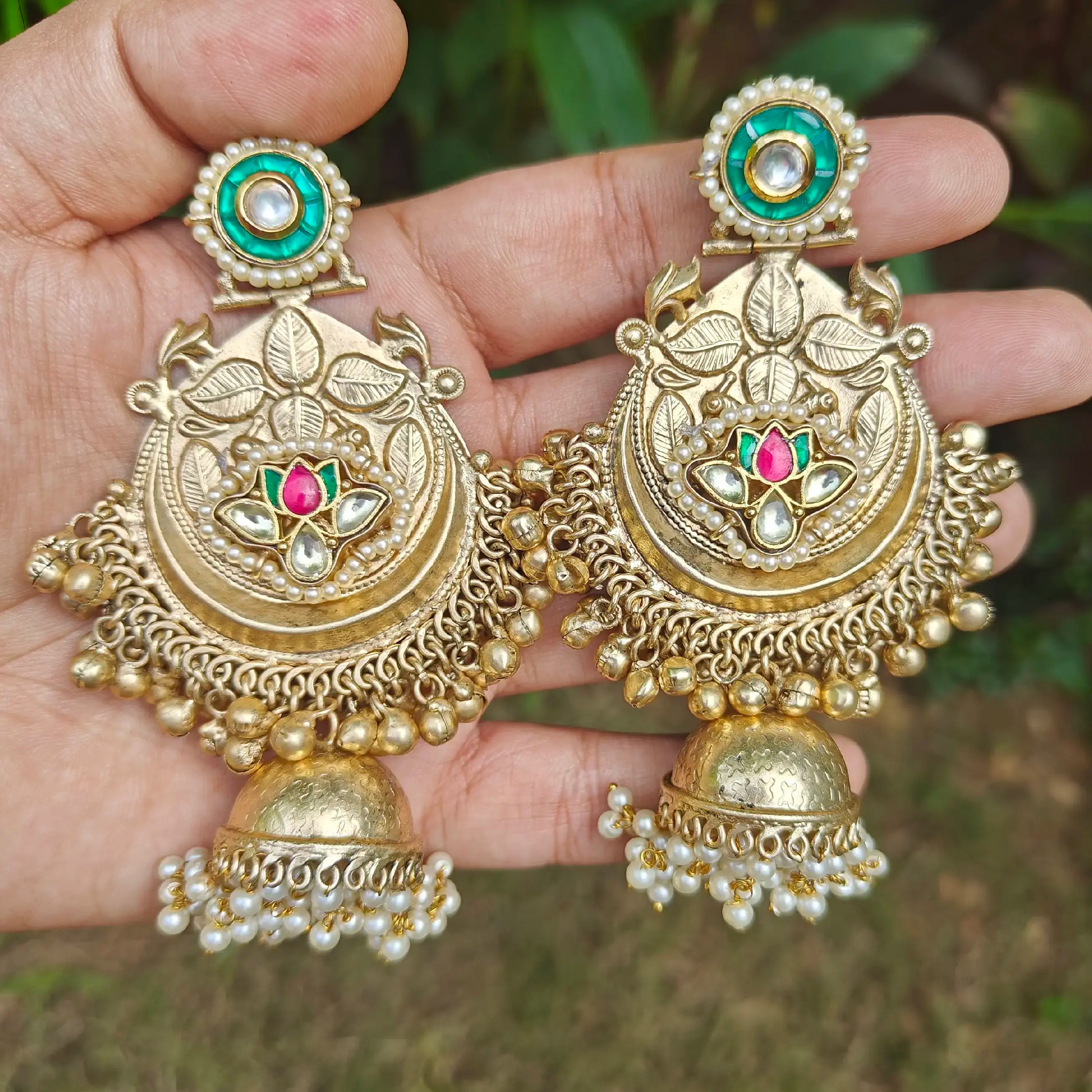 Rukmini Amrapali Brass Fusion Earrings- Green