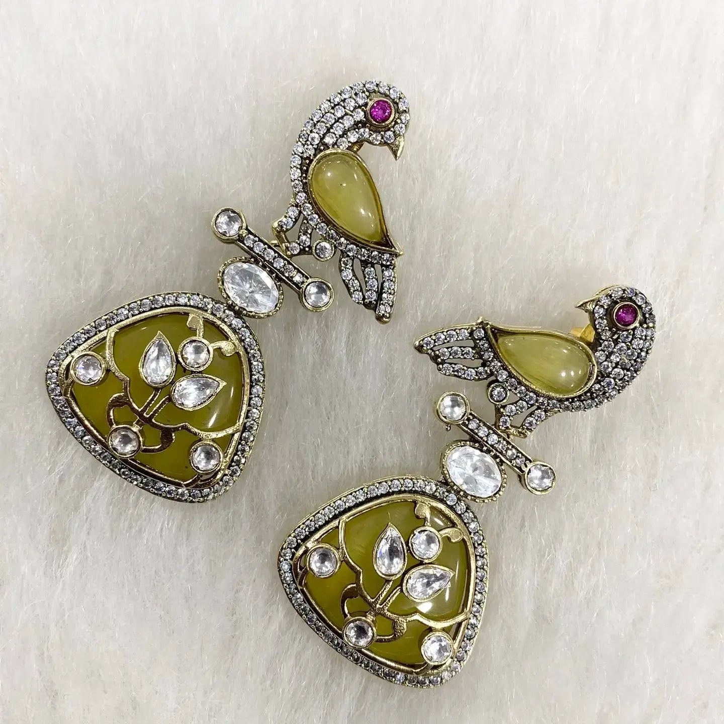 Aviara Bird Holdali Earrings - Yellow