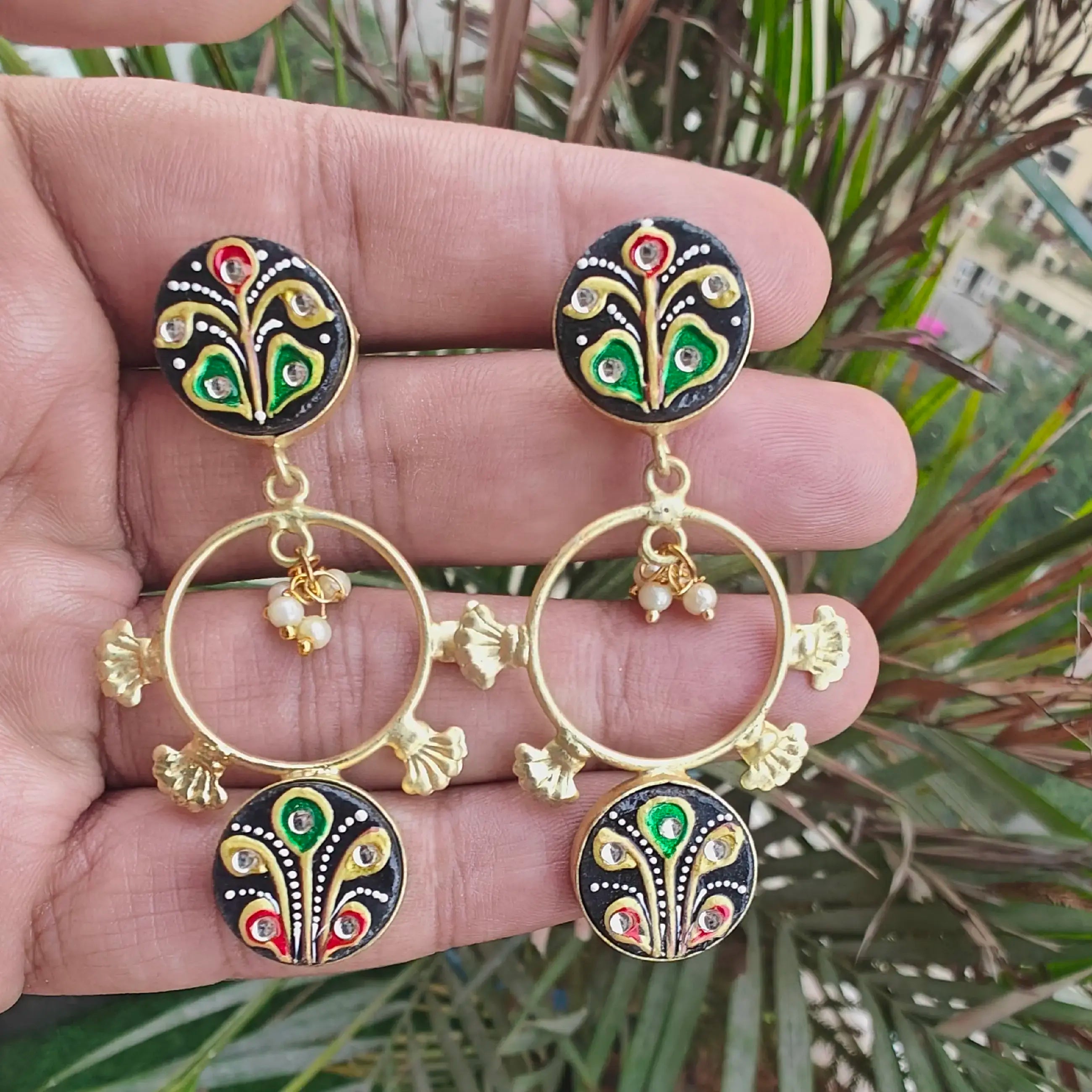 Tanjore Druzy Earrings- Black