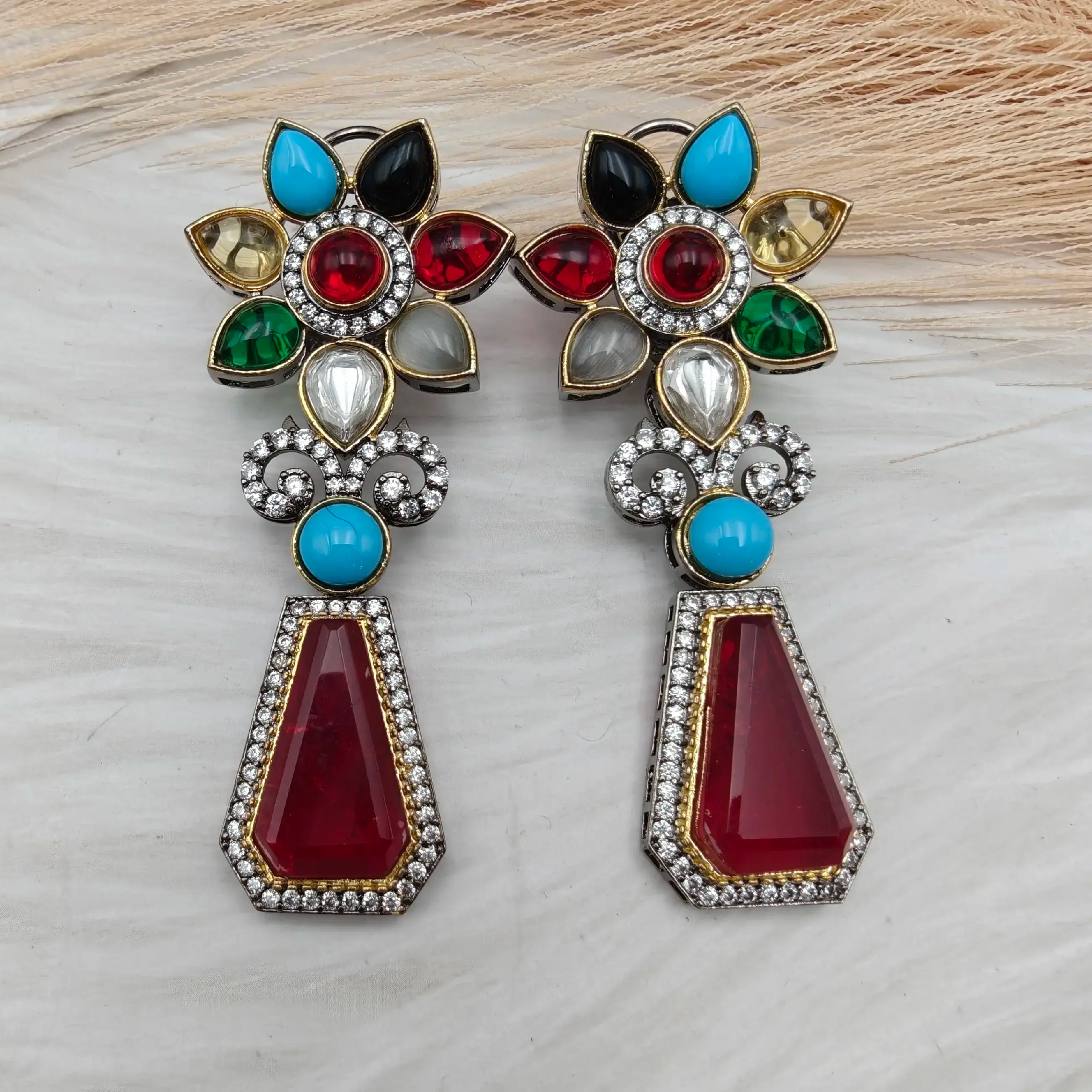 Sameera Sabyasachi Inspired Premium Doublet Earrings- Multi Red