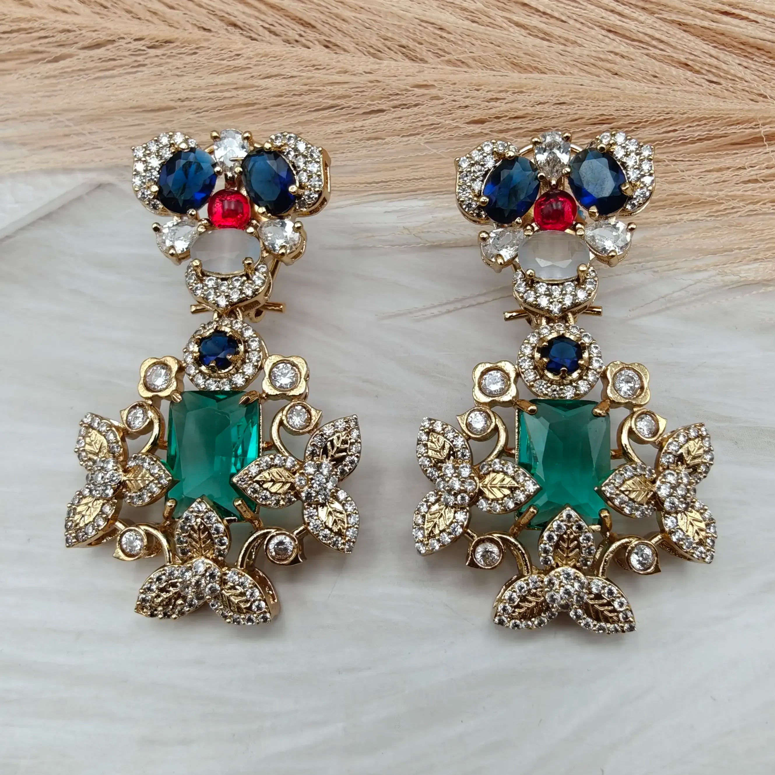 Sabyasachi Inspired Trisha Premium Earrings - Rama Green