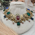 Aaranya Doublet Amrapali Brass Fusion Necklace - Multi Green