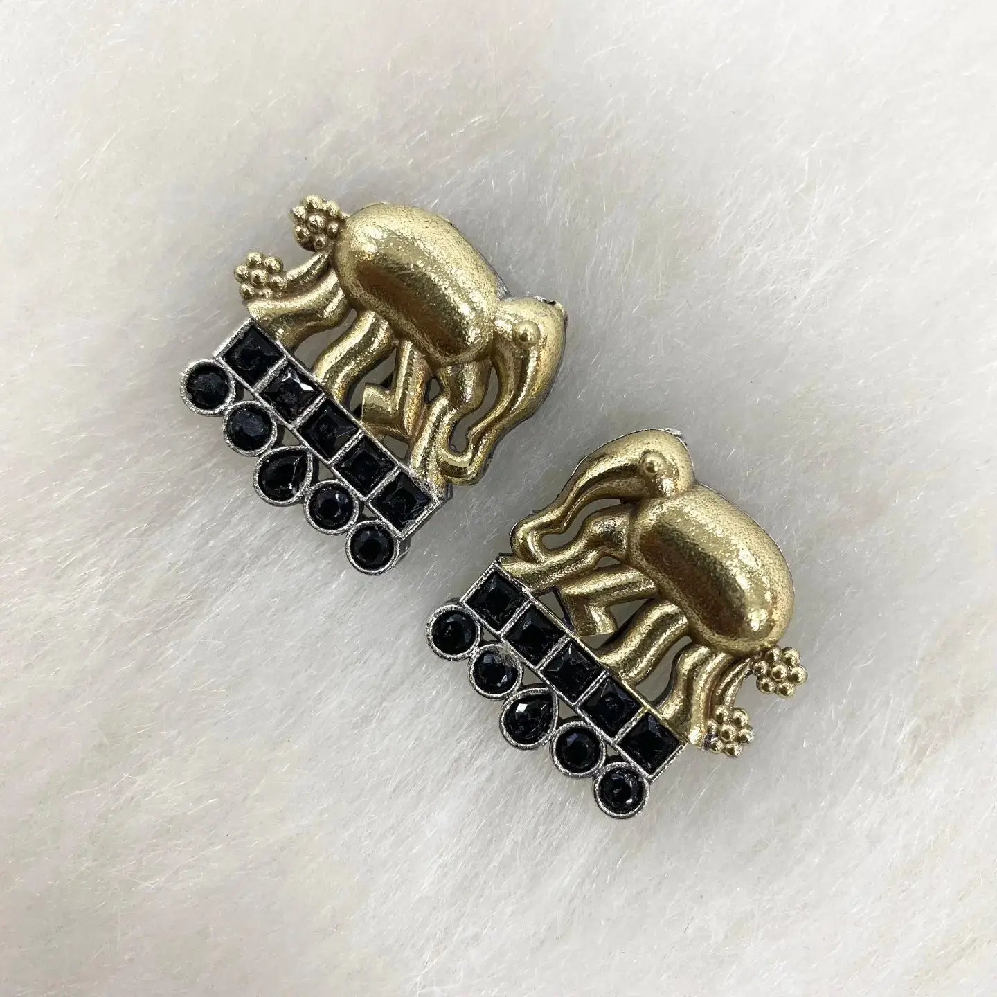 Dual Tone German Silver Elephant Earringa- Black