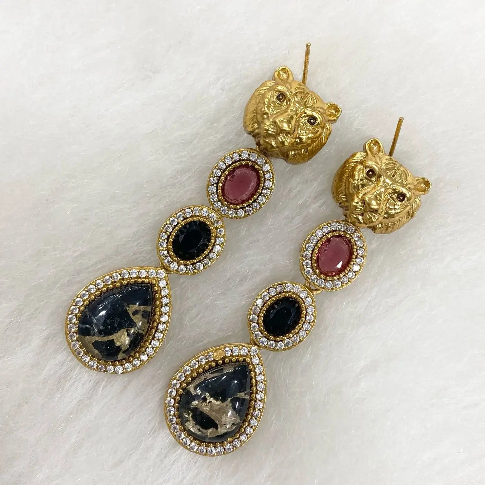 Sabyasachi Inspired Tourmaline Doublet Doha Earrings - Black