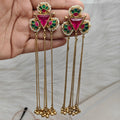 Farida Doublet and pachi Kundan Kashmiri Earrings - Hot Pink n Green