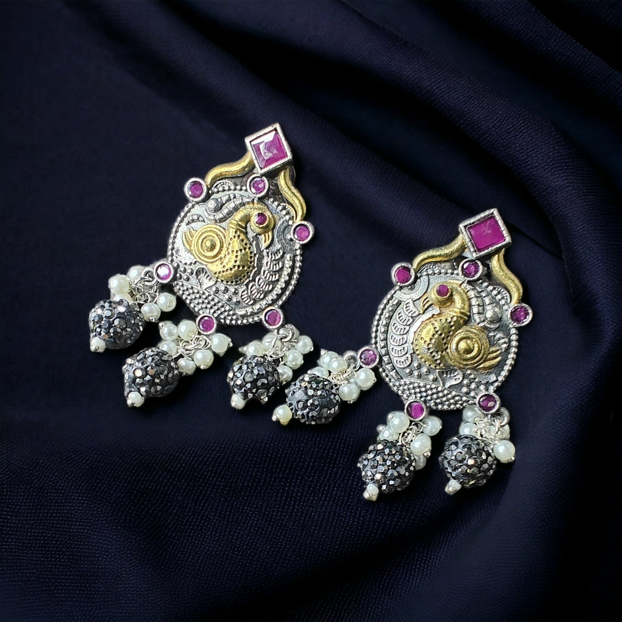 Orra Dual Tone Brass Earrings- Magenta
